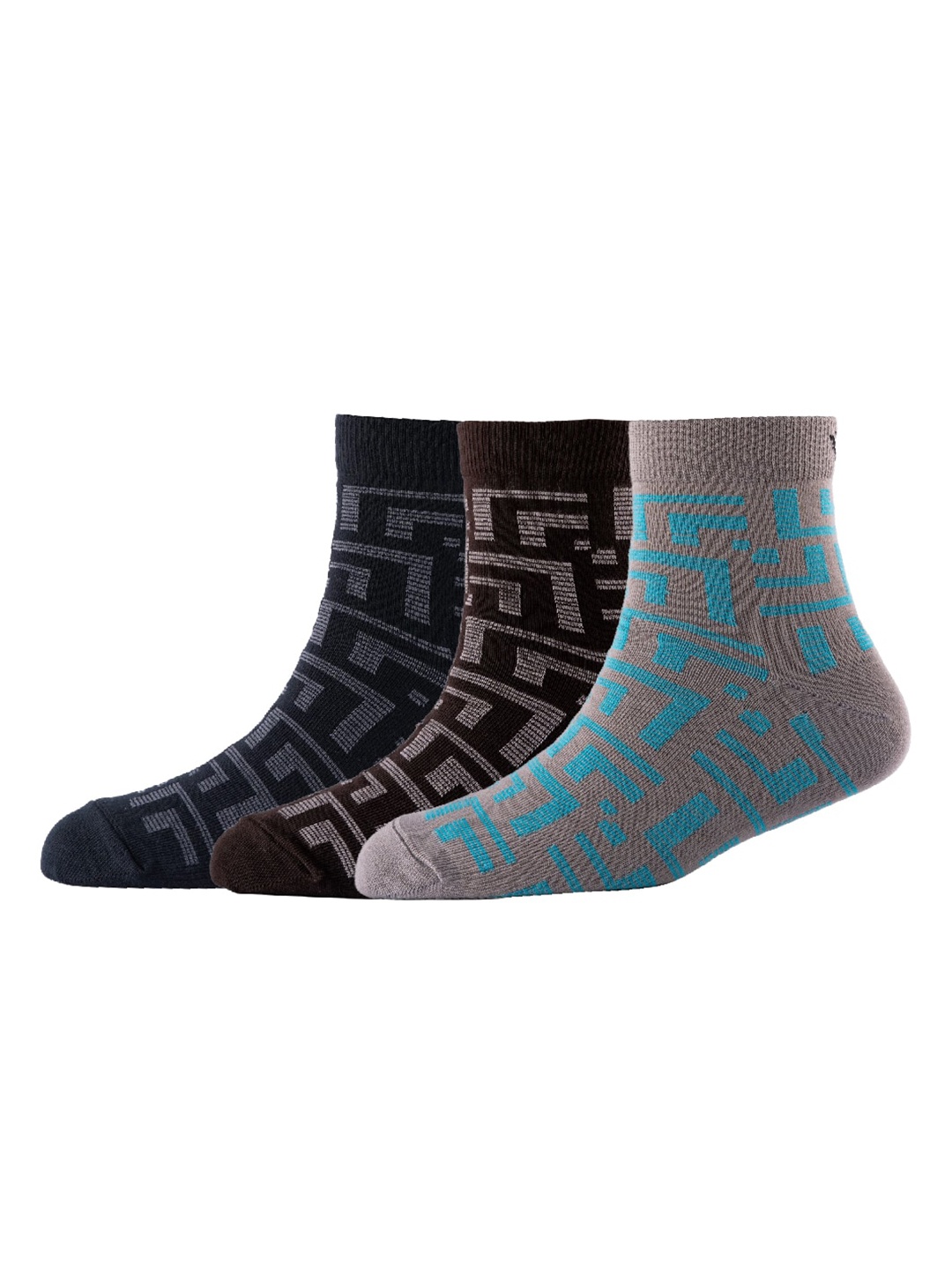 

Cotstyle Men Pack Of 3 Patterned Cotton Above Ankle Length Socks, Black