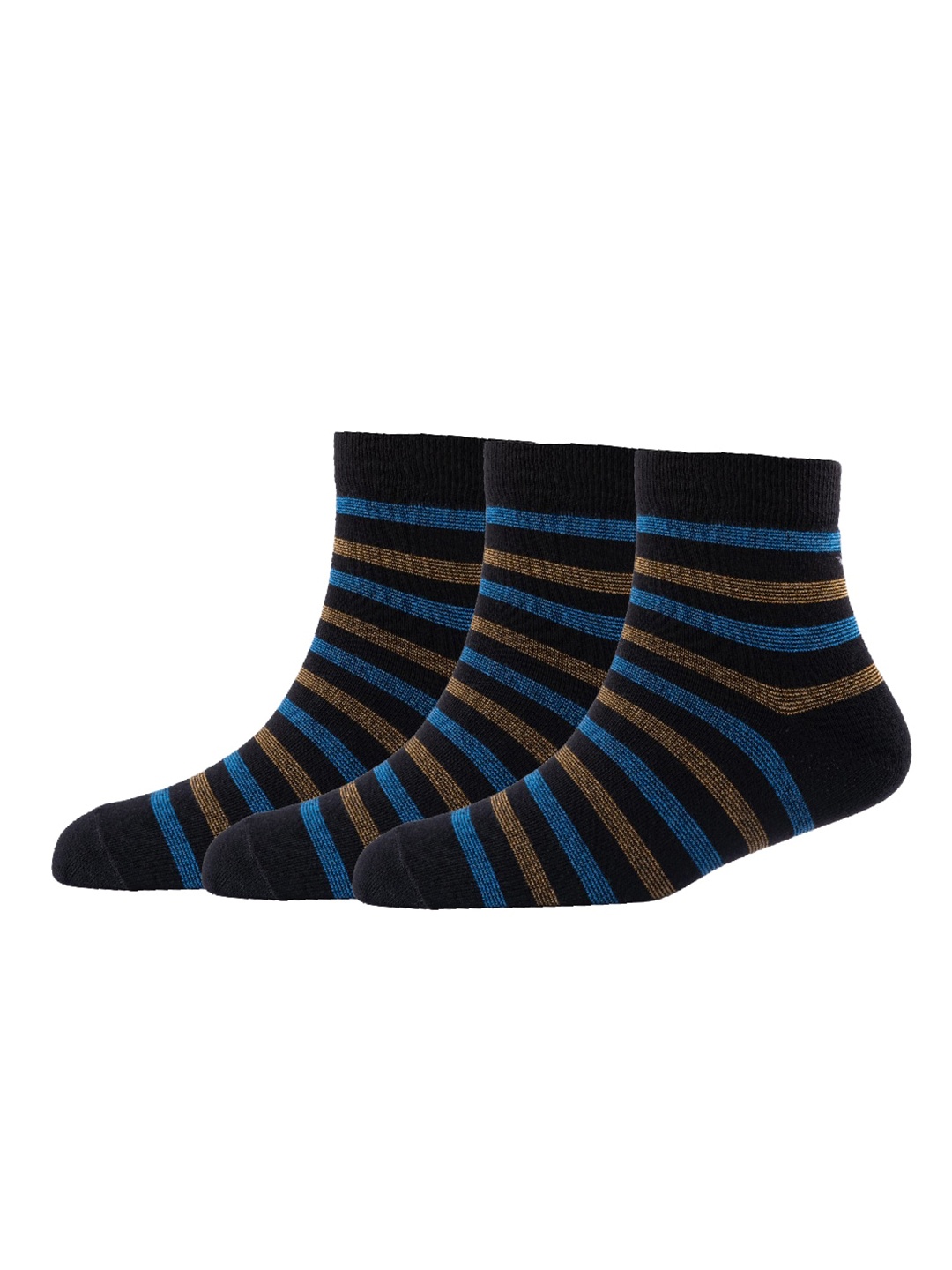 

Cotstyle Men Pack Of 3 Striped Pure Cotton Above Ankle Length Socks, Black