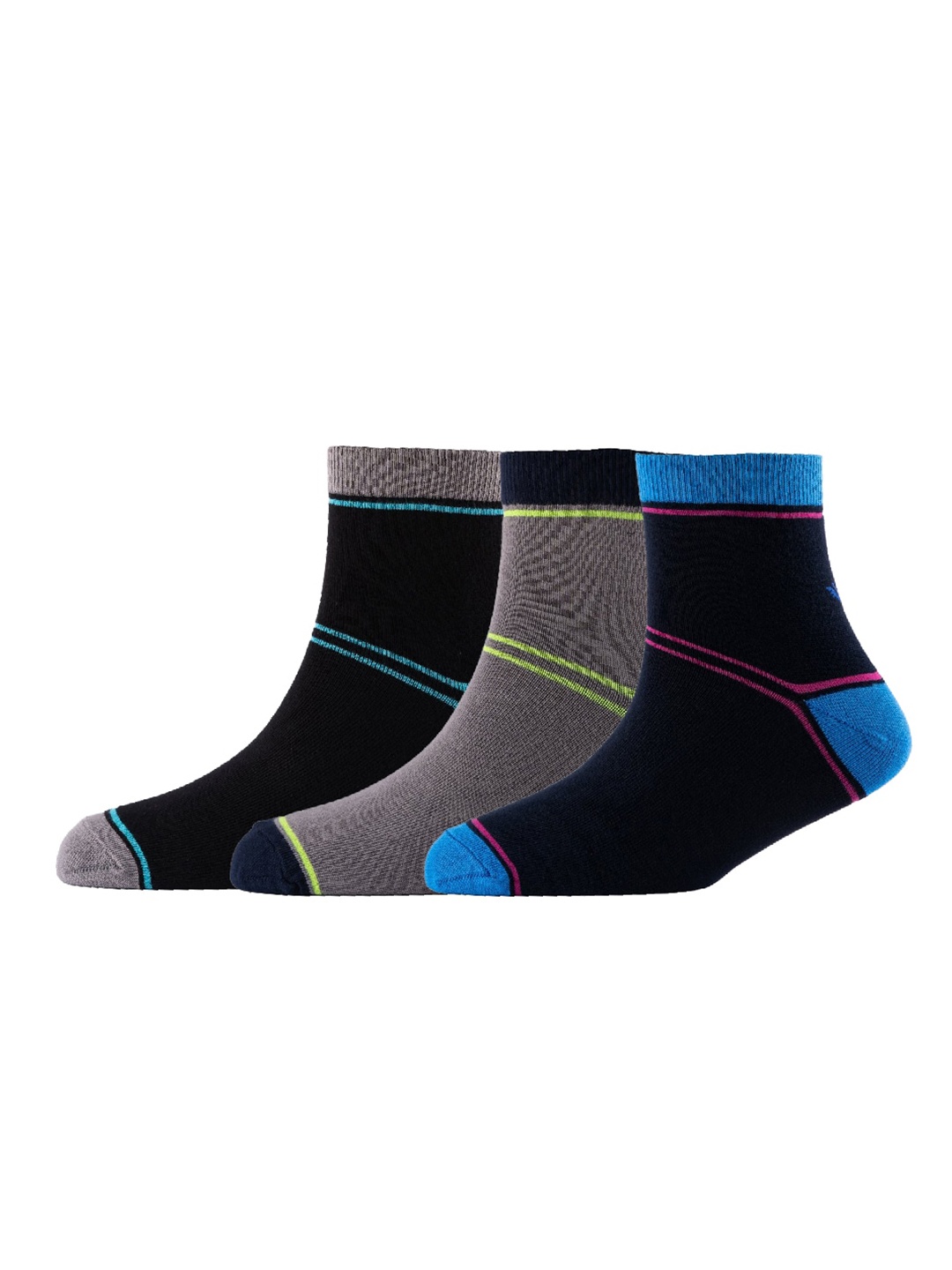 

Cotstyle Men Pack Of 3 Striped Pure Cotton Above Ankle Length Socks, Black