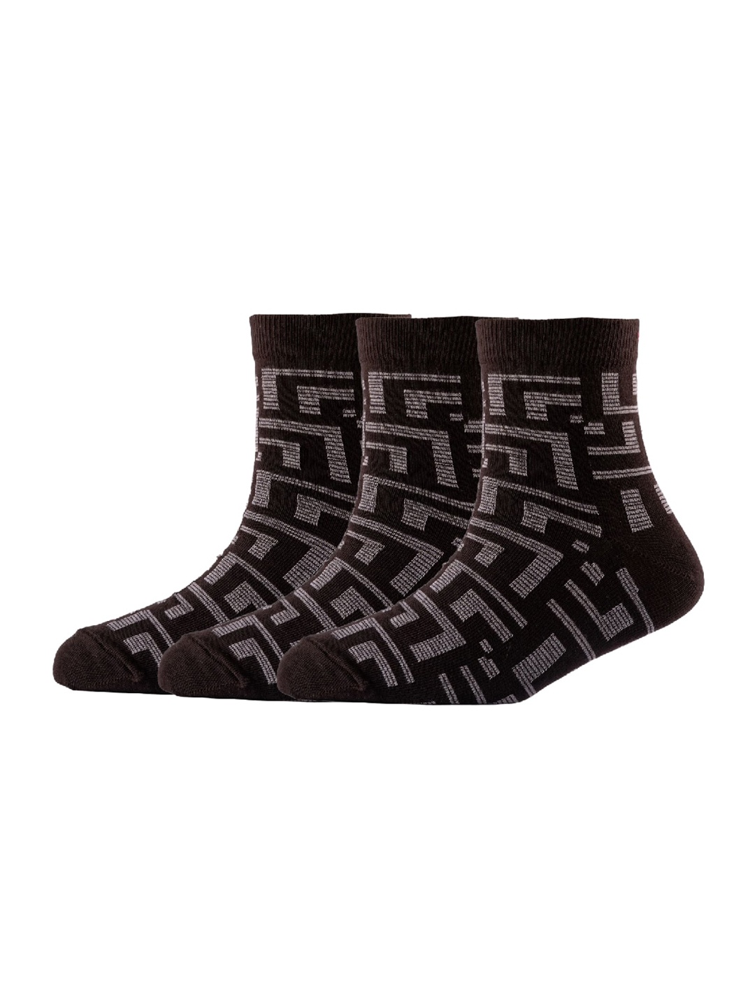 

Cotstyle Men Pack Of 3 Patterned Pure Cotton Above Ankle-Length Socks, Brown