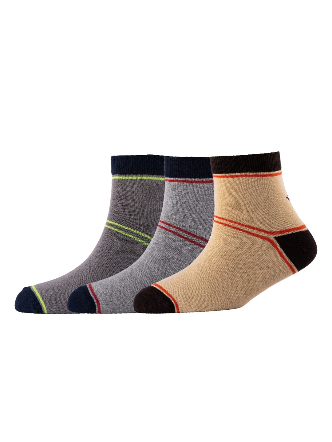 

Cotstyle Men Pack Of 3 Striped Pure Cotton Above Ankle Length Socks, Black