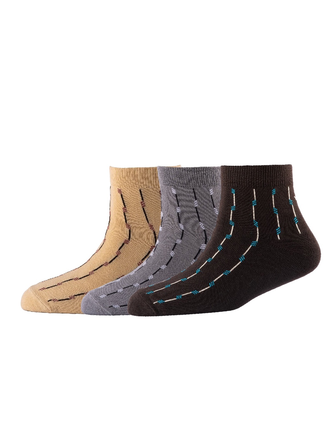 

Cotstyle Men Pack Of 3 Striped Cotton Above Ankle-Length Socks, Black