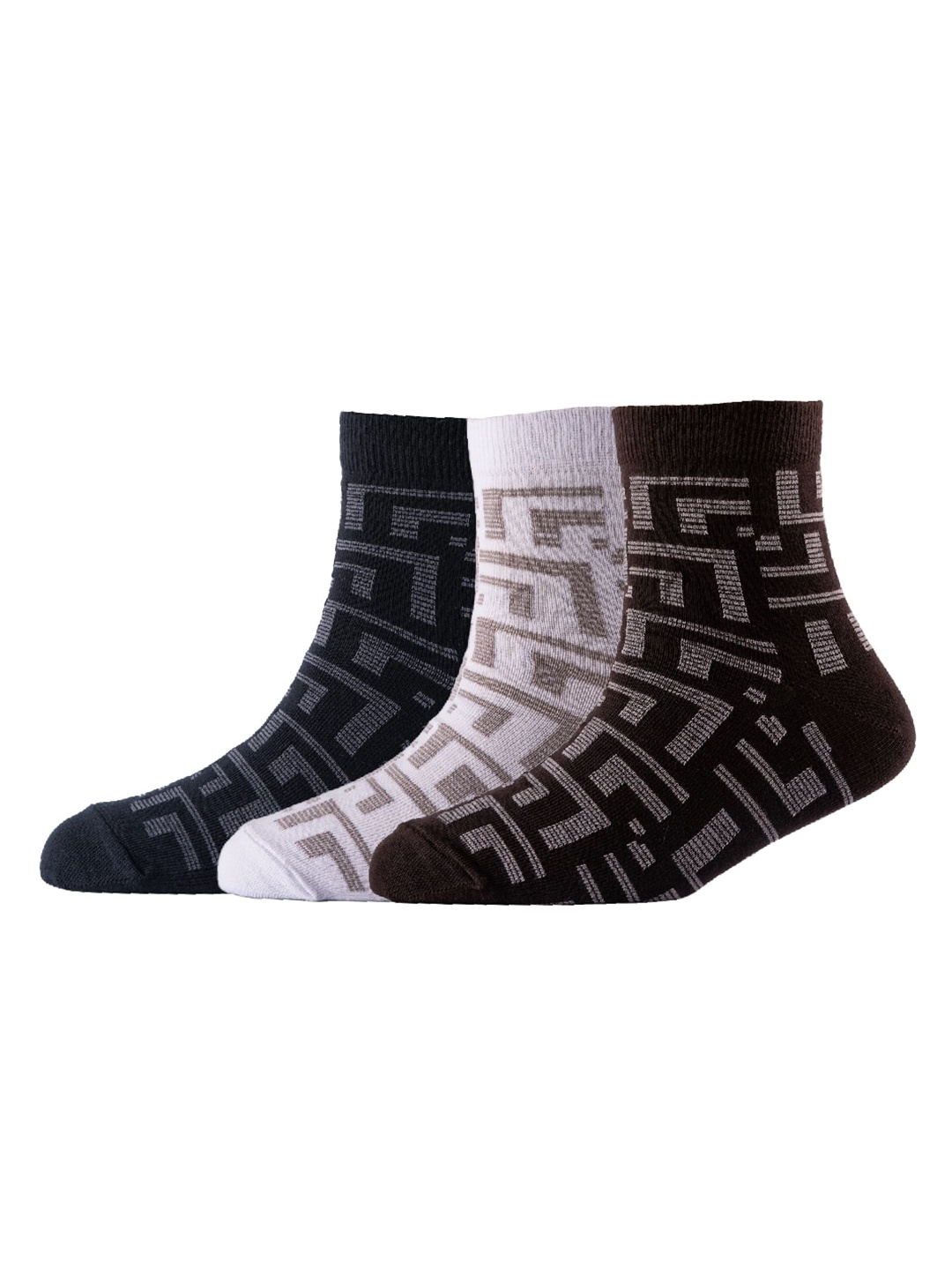 

Cotstyle Men Pack of 3 Patterned Pure Cotton Above Ankle-Length Socks, Brown