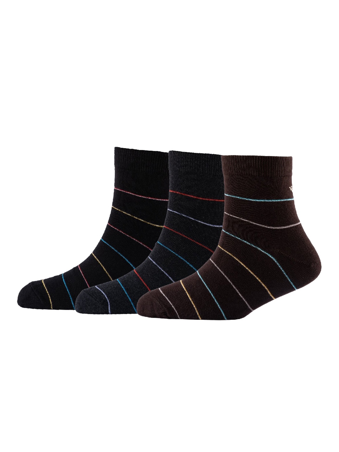 

Cotstyle Men Pack Of 3 Striped Cotton Above Ankle-Length Socks, Black