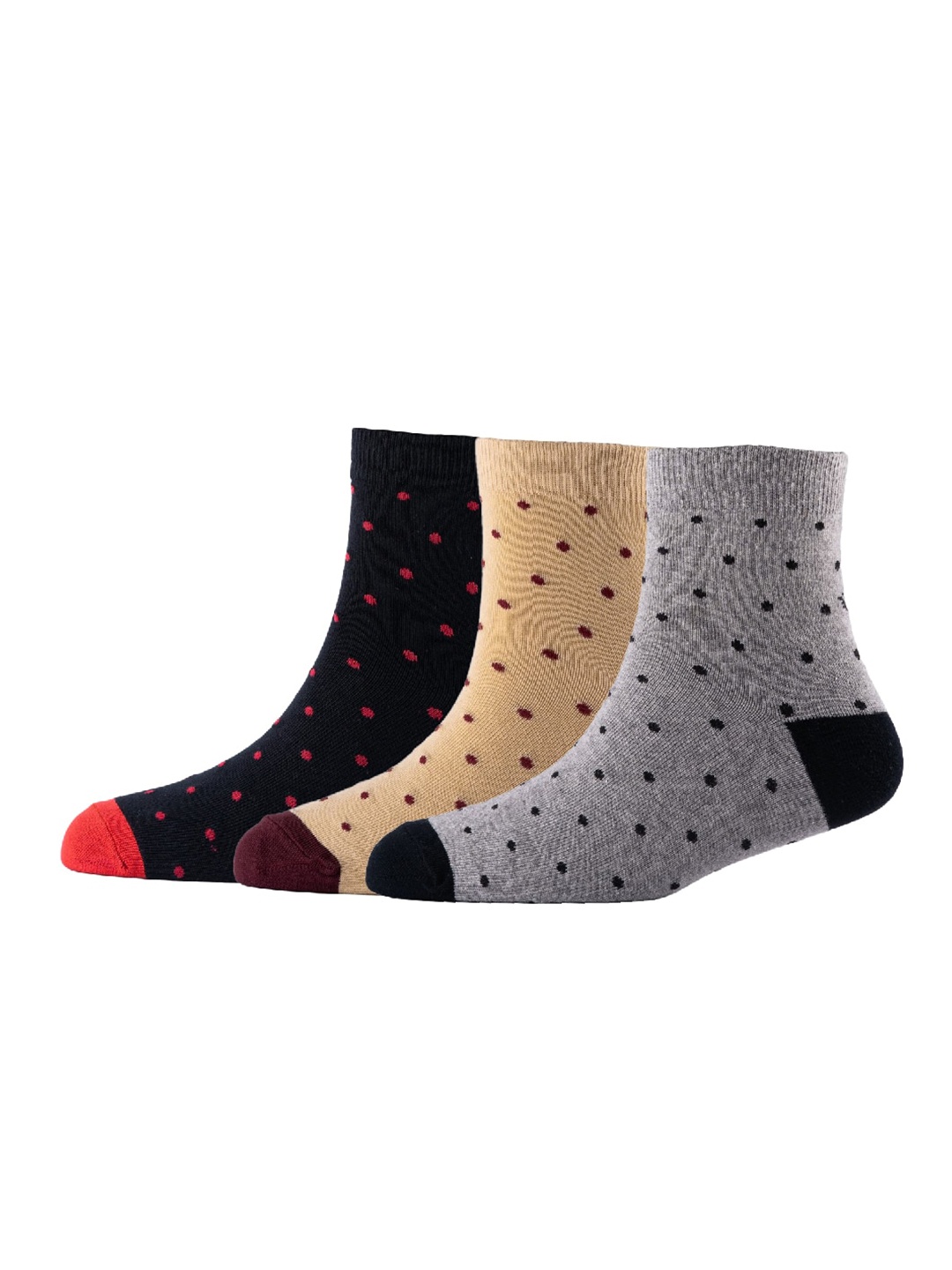 

Cotstyle Men Pack Of 3 Dotted Organic Cotton Above Ankle-Length Socks, Black