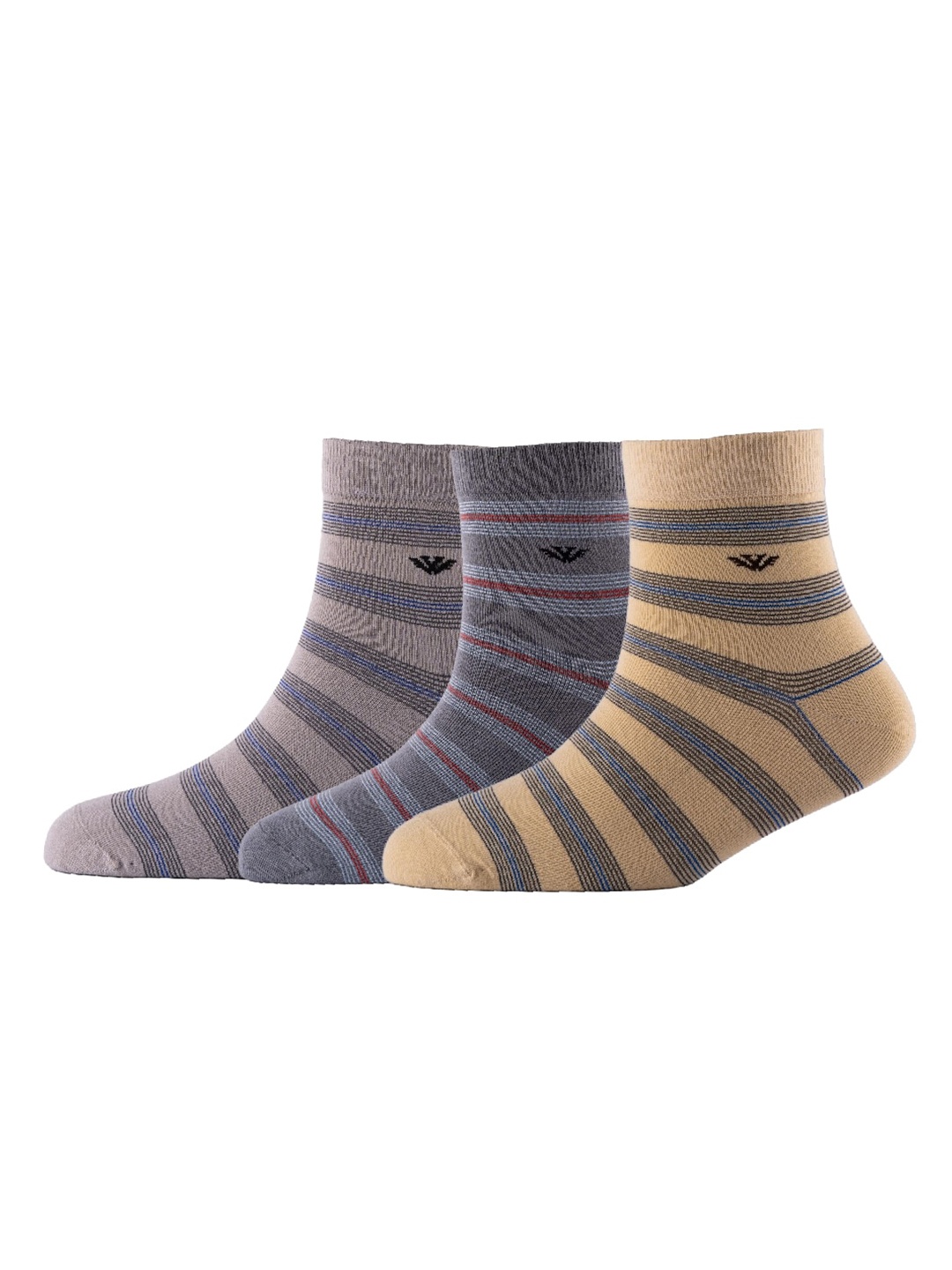 

Cotstyle Men Pack Of 3 Striped Pure Cotton Above Ankle Length Socks, Grey