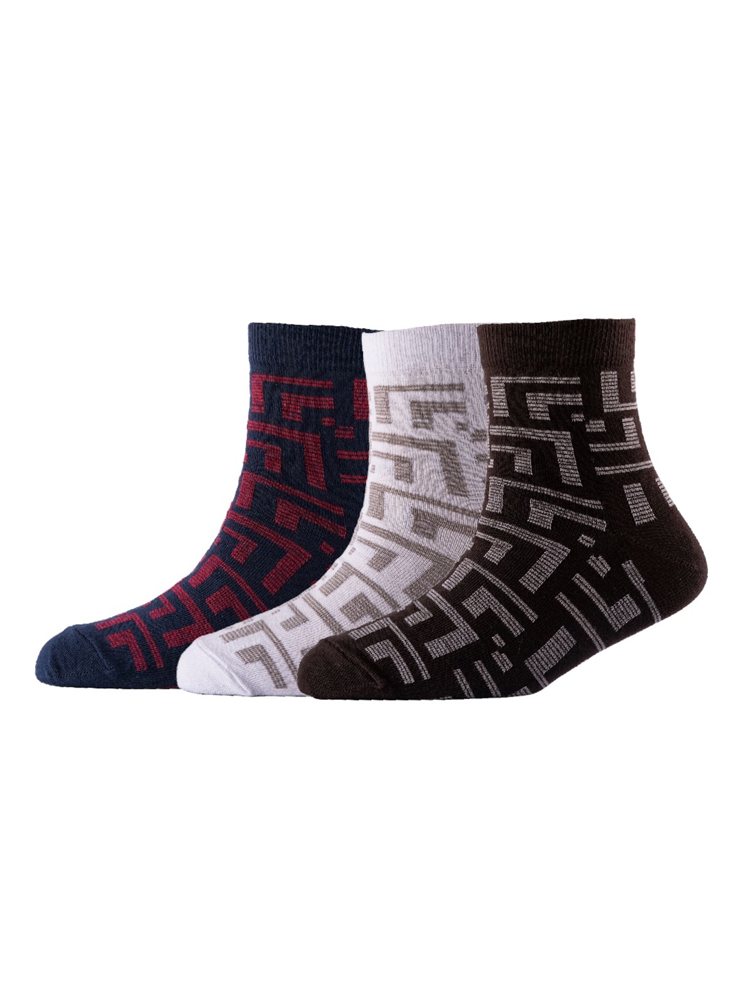 

Cotstyle Men Pack Of 3 Patterned Pure Cotton Above Ankle-Length Socks, Red