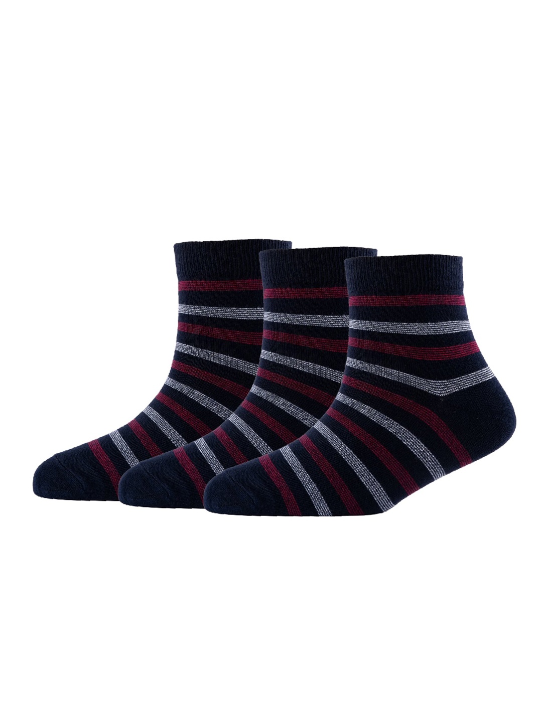 

Cotstyle Men Pack Of 3 Striped Cotton Above Ankle-Length Socks, Navy blue