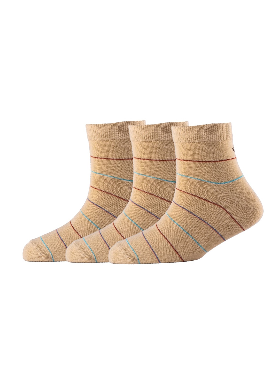 

Cotstyle Men Pack Of 3 Striped Pure Cotton Above Ankle-Length Socks, Beige