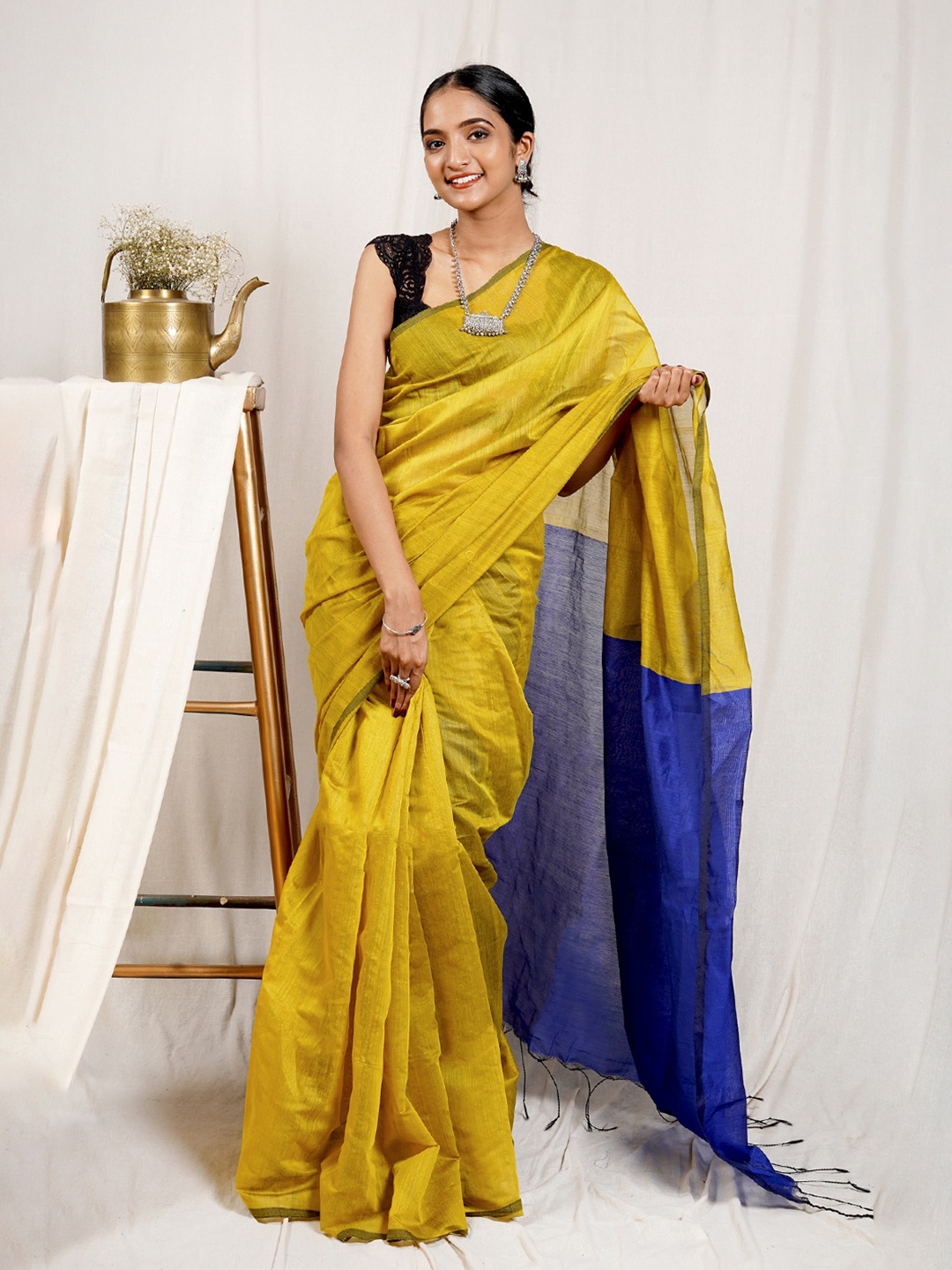 

TEEJH Silk Cotton Saree, Blue