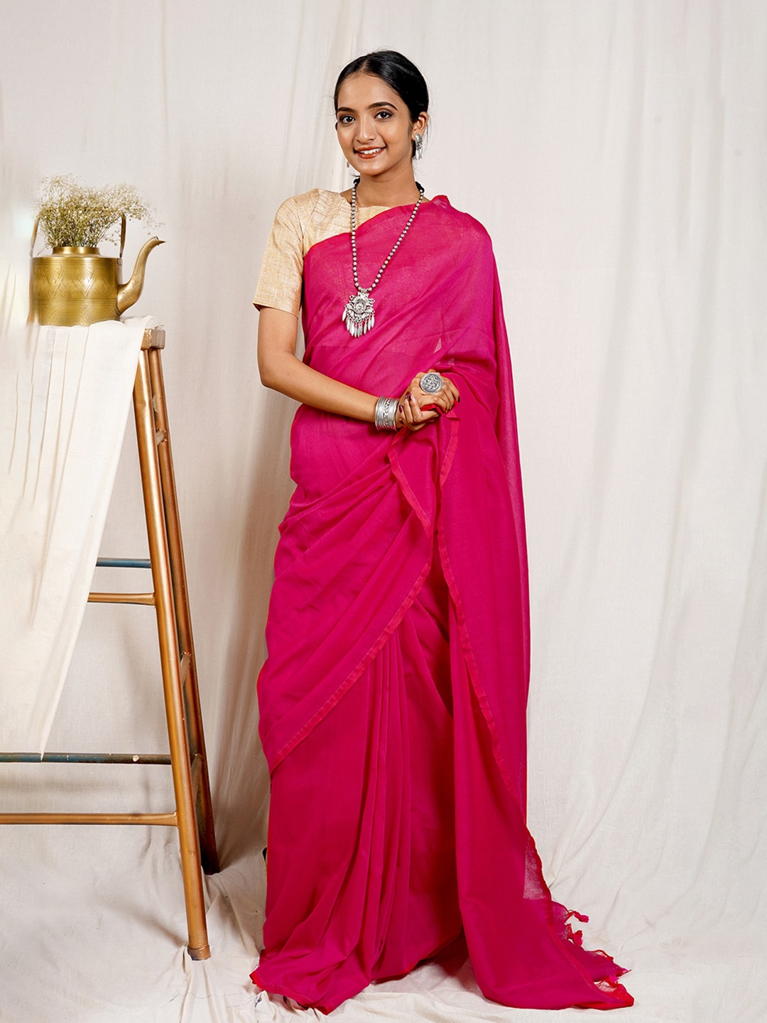 

TEEJH Pure Cotton Saree, Pink