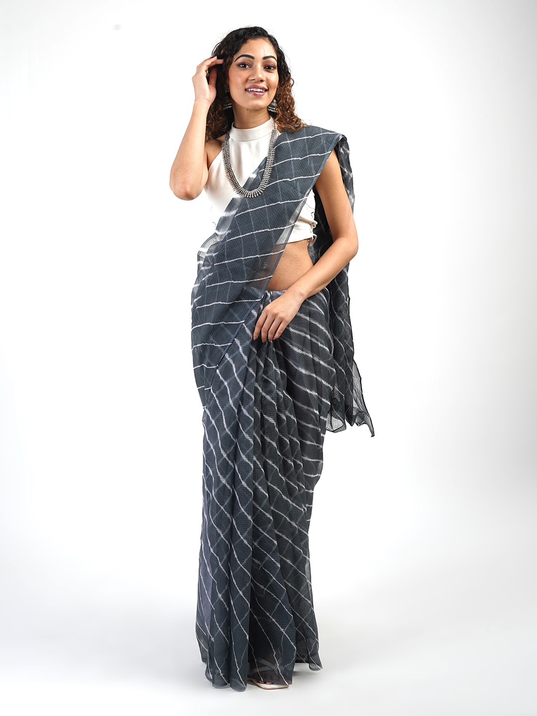 

TEEJH Leheriya Printed Kota Saree, Grey