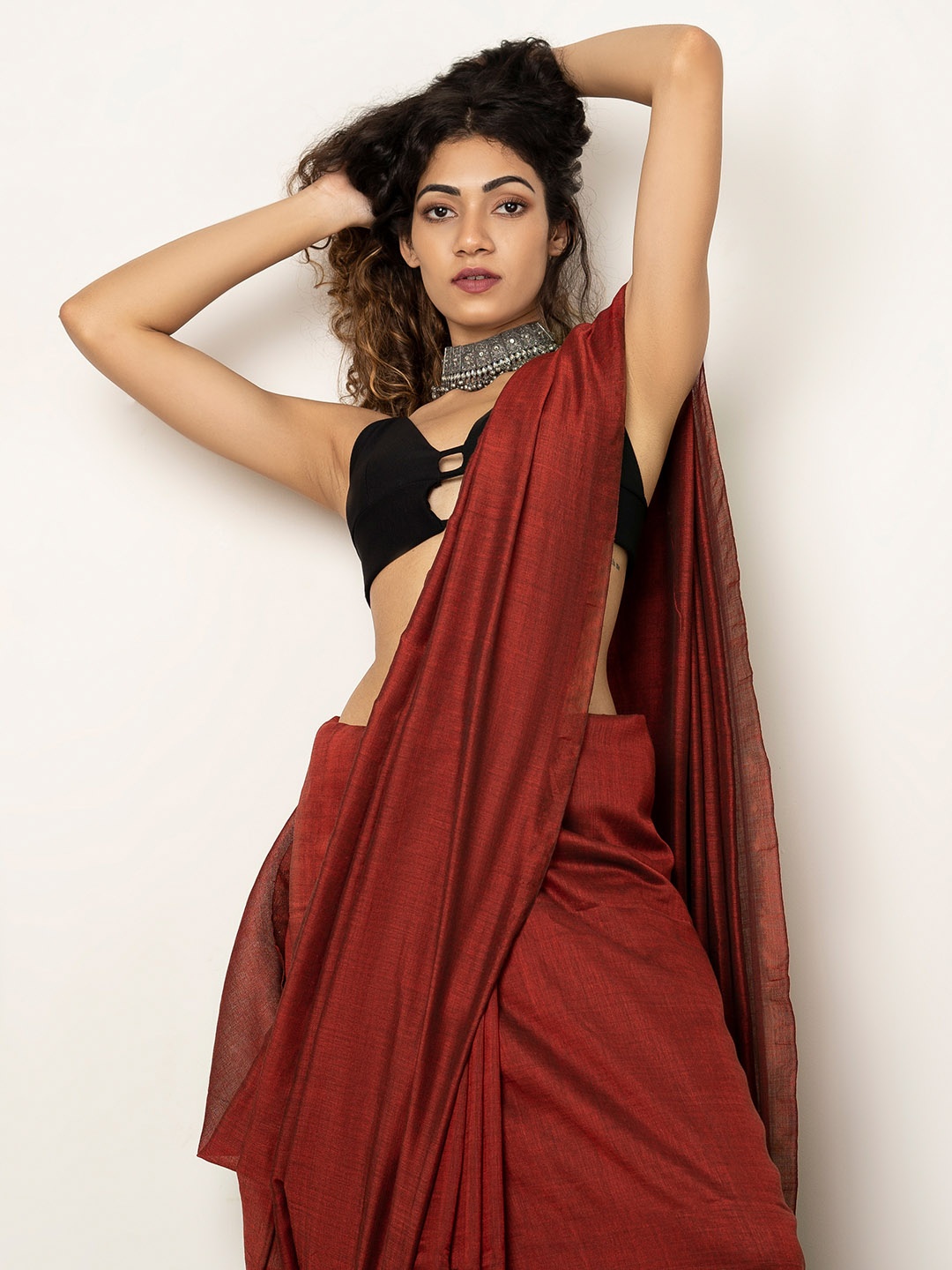 

TEEJH Pure Cotton Saree, Maroon