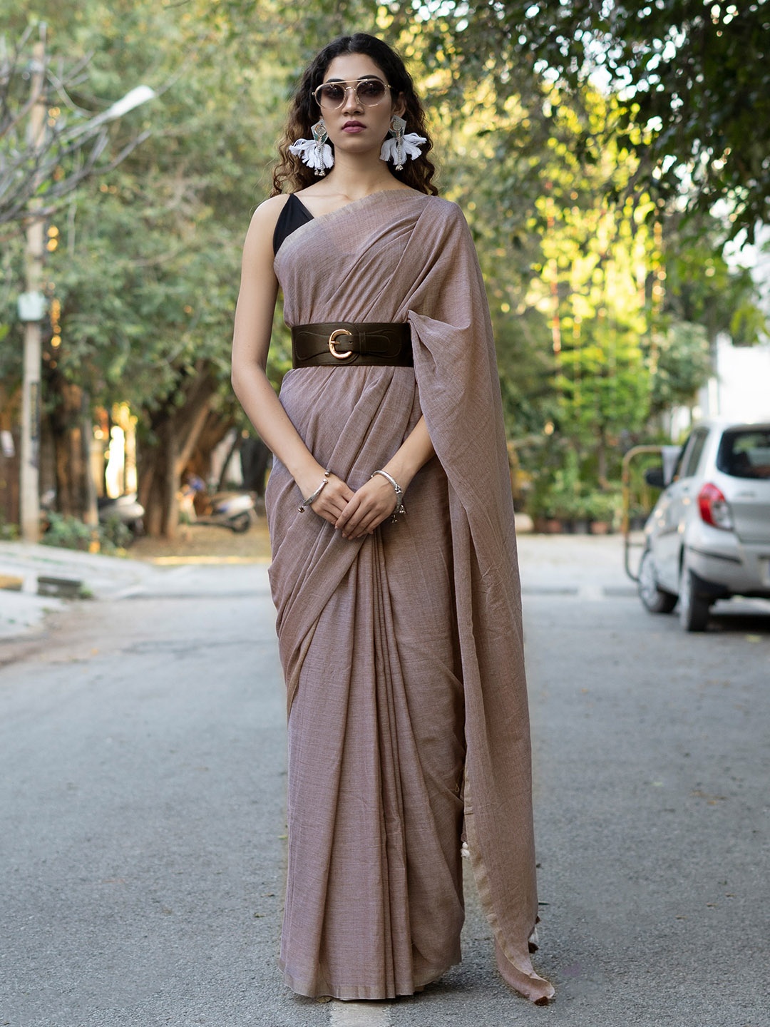 

TEEJH Pure Cotton Saree, Beige