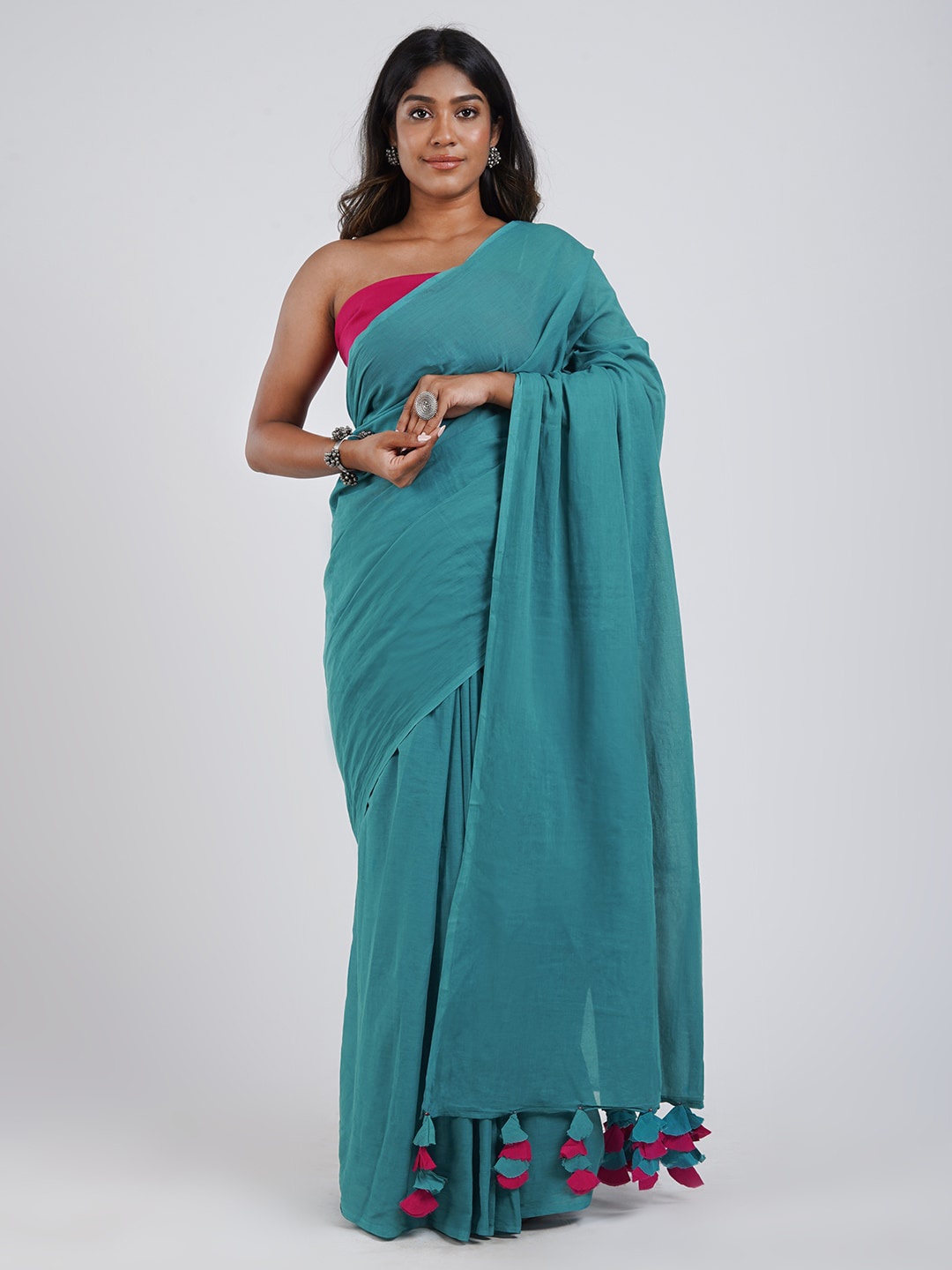 

TEEJH Pure Cotton Saree, Turquoise blue