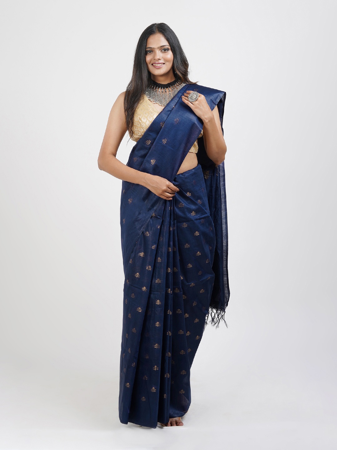 

TEEJH Ethnic Motifs Woven Design Zari Saree, Blue