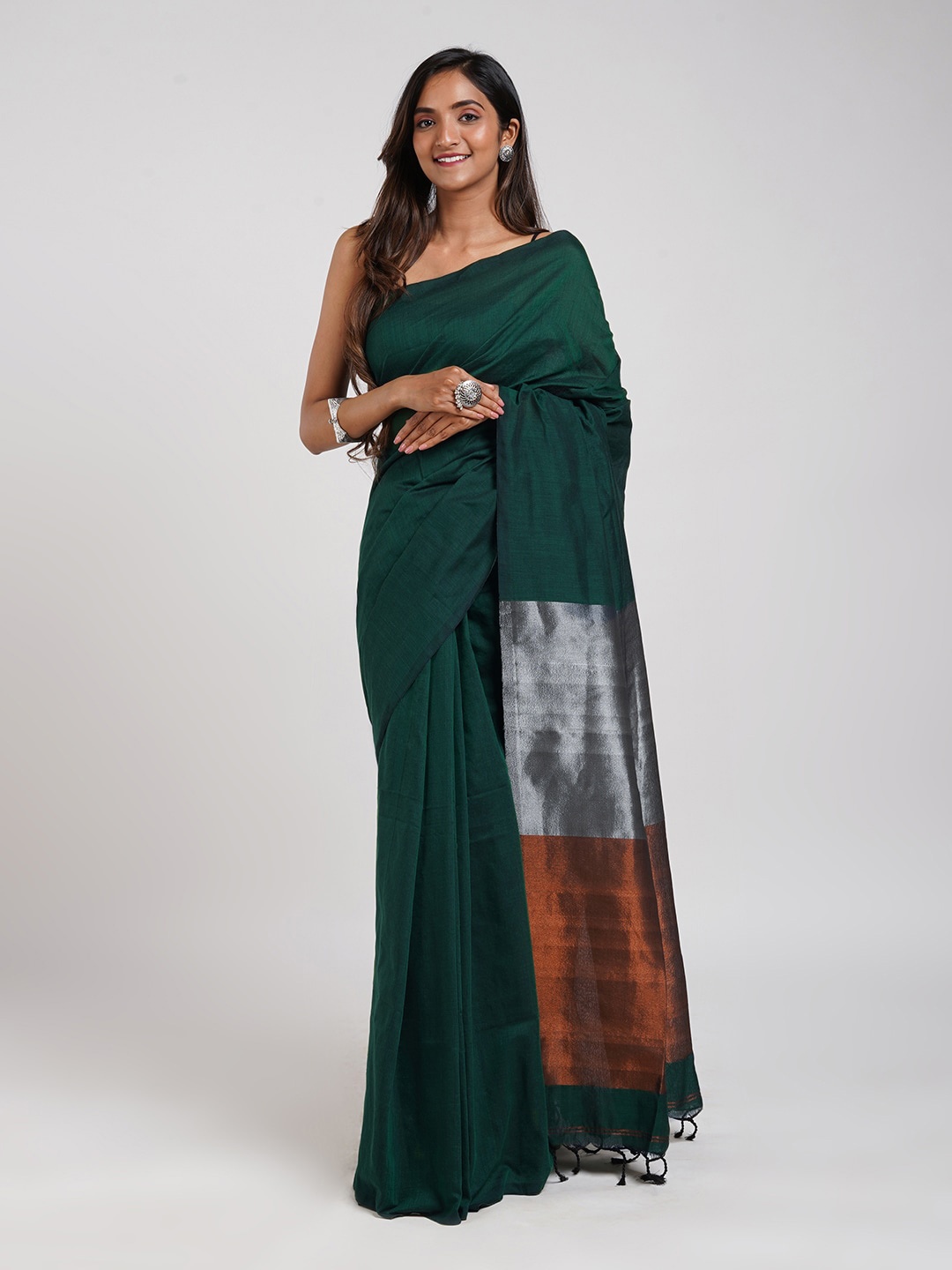 

TEEJH Pure Cotton Saree, Teal