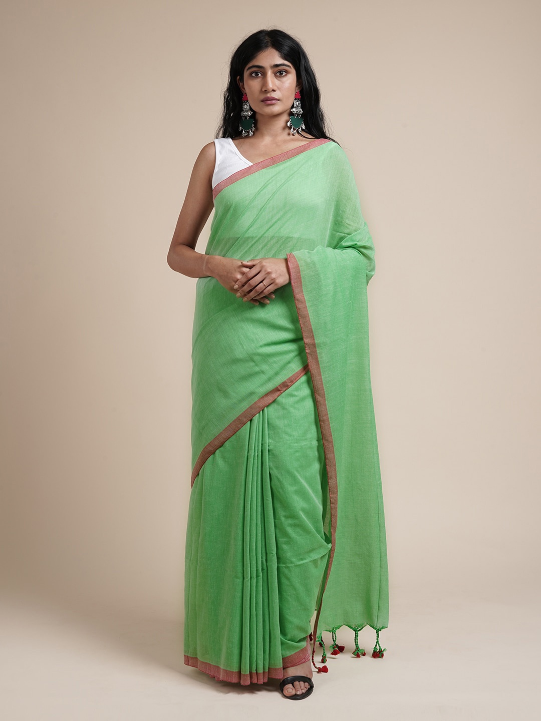 

TEEJH Pure Cotton Saree, Green