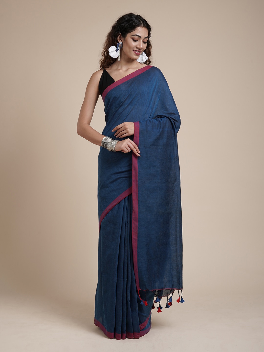 

TEEJH Pure Cotton Saree, Navy blue
