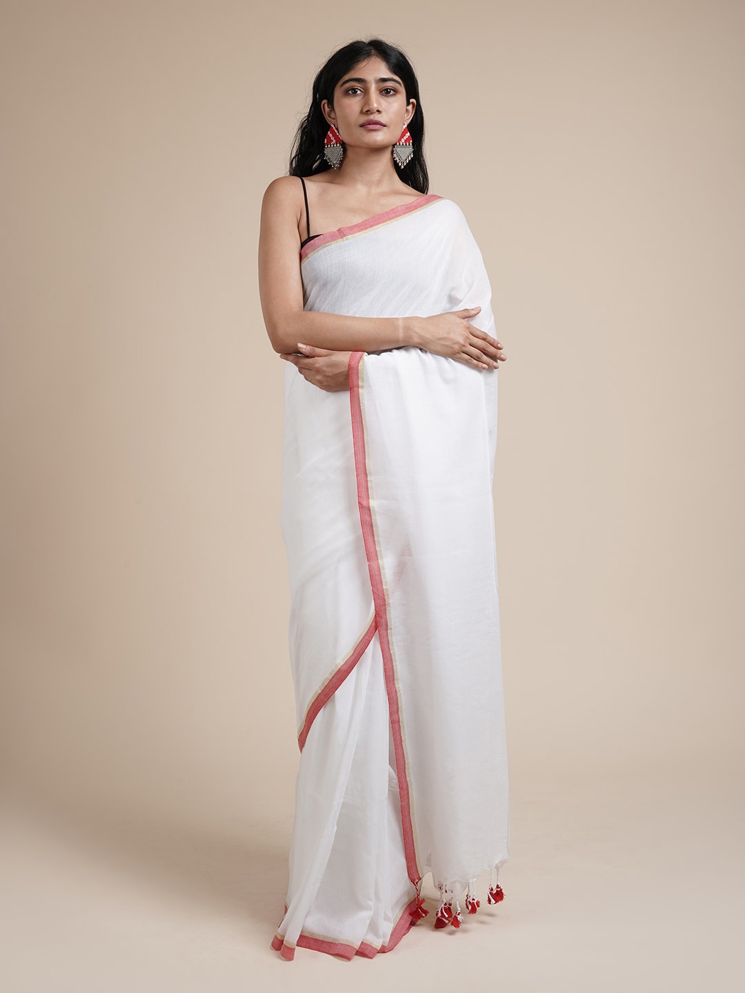 

TEEJH Pure Cotton Saree, White