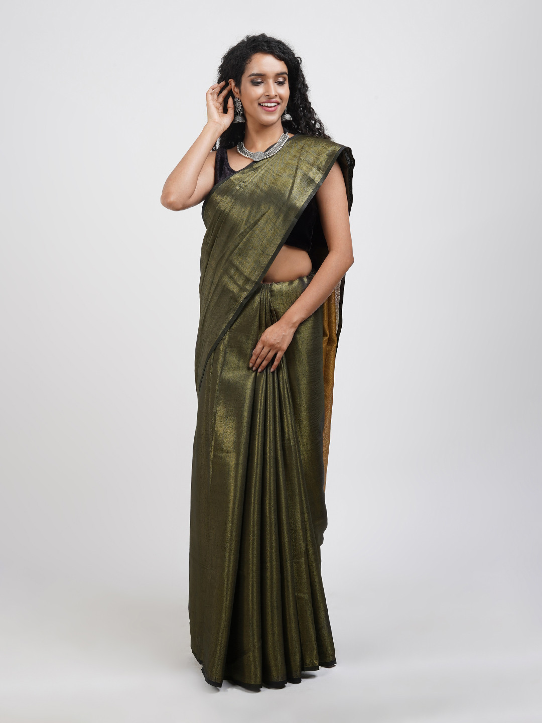 

TEEJH Zari Pure Cotton Saree, Black