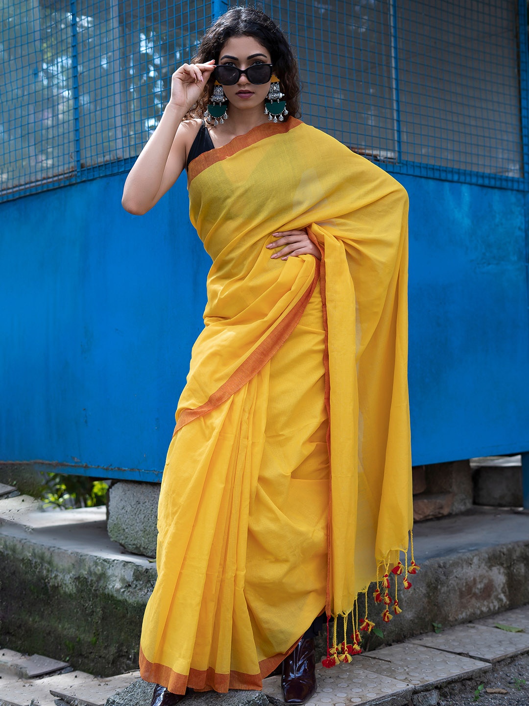 

TEEJH Pure Cotton Saree, Yellow