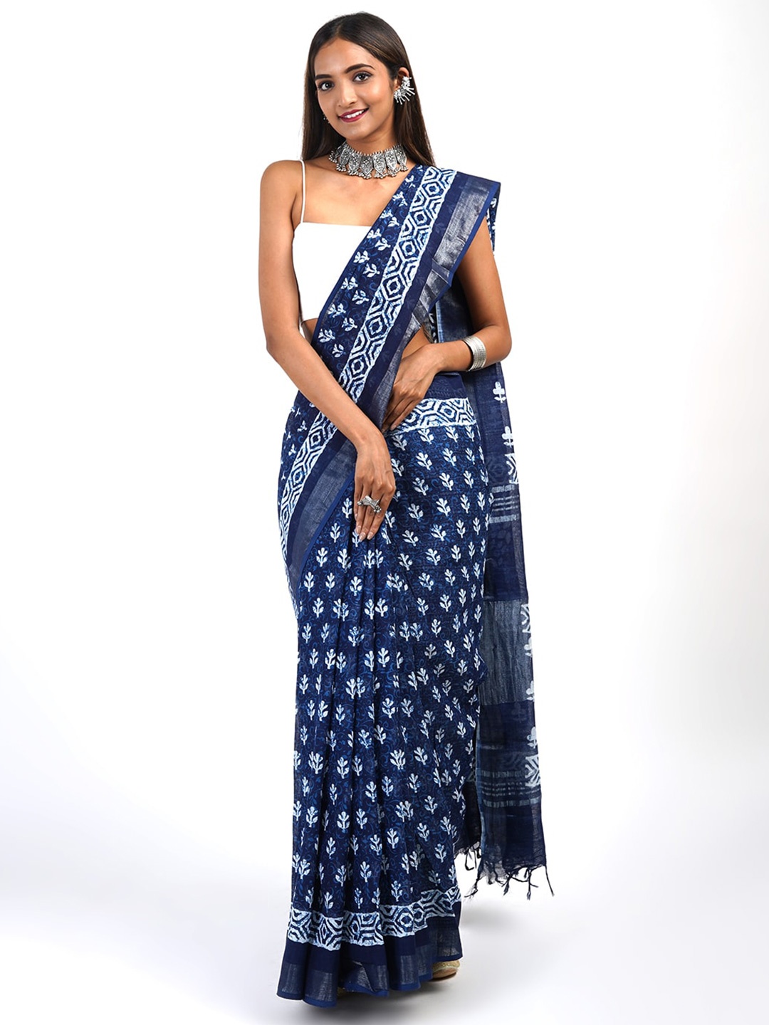 

TEEJH Ethnic Motifs Printed Zari Saree, Blue