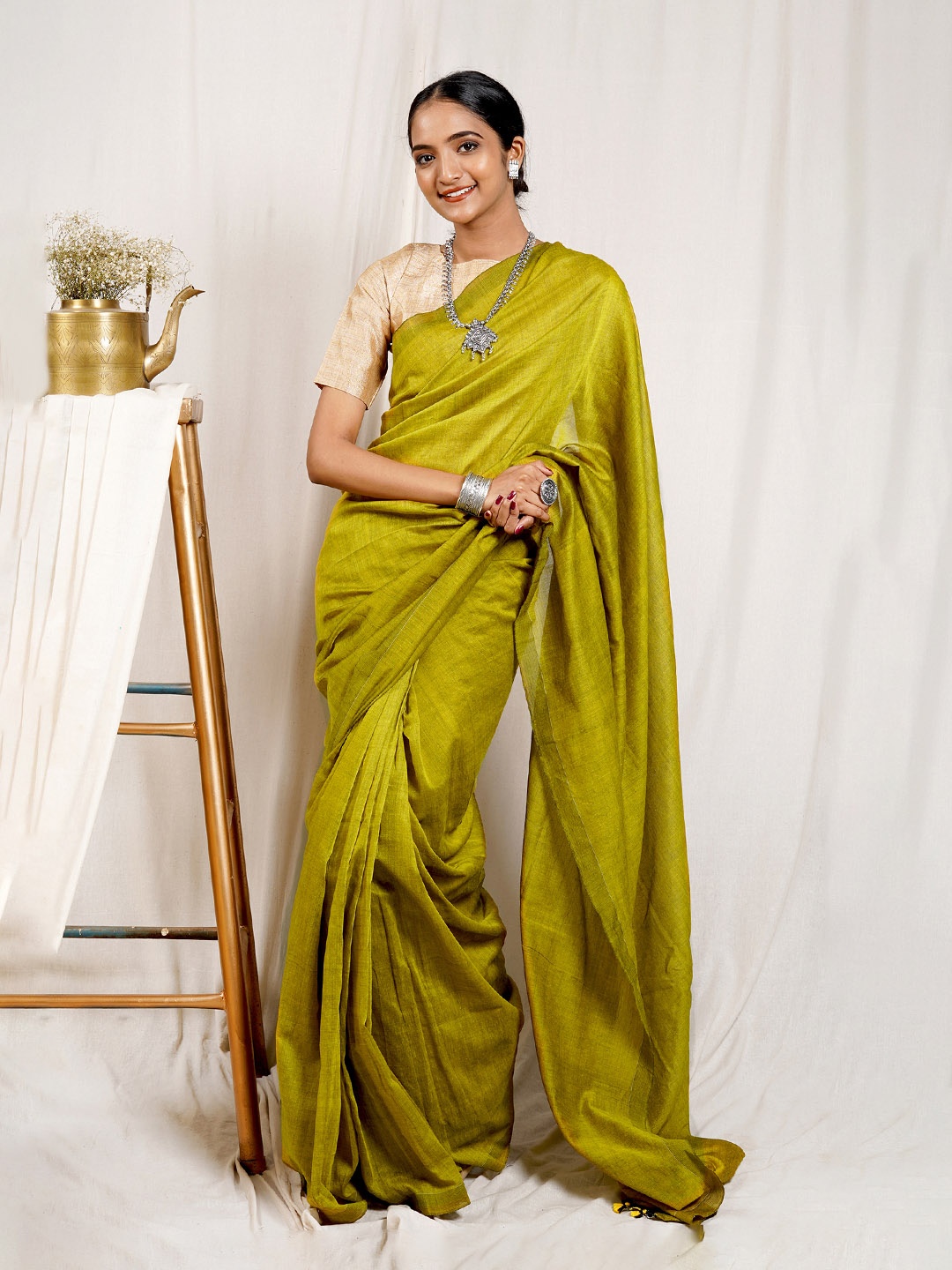 

TEEJH Pure Cotton Saree, Green