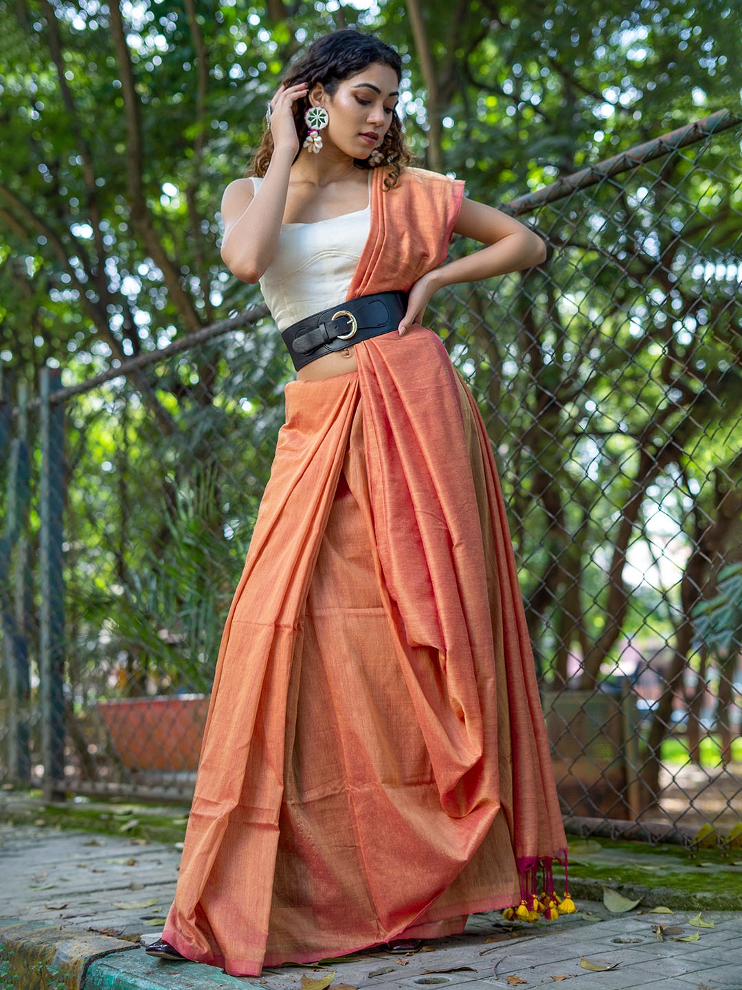 

TEEJH Pastels Pure Cotton Saree, Peach