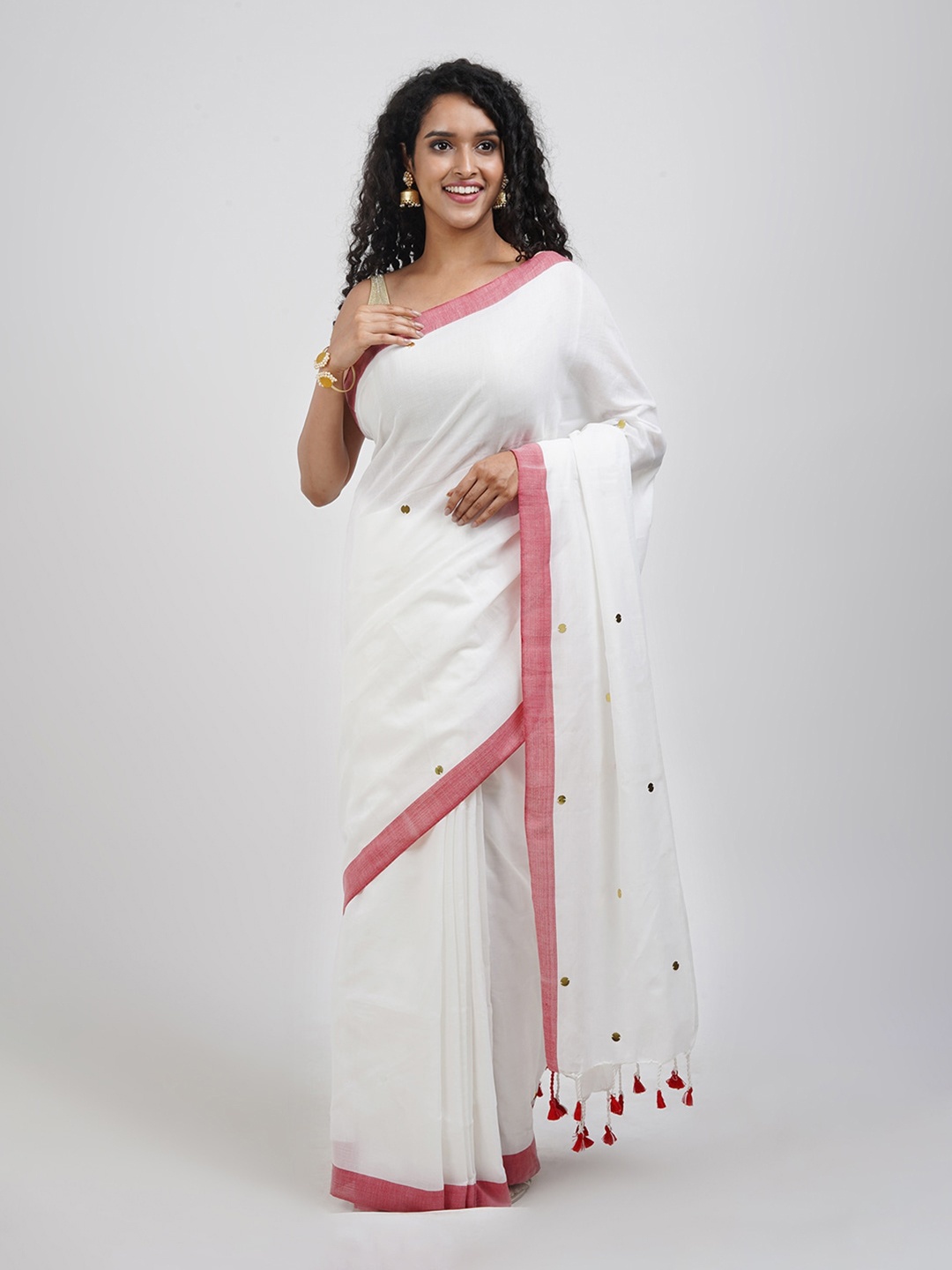 

TEEJH Pure Cotton Saree, White