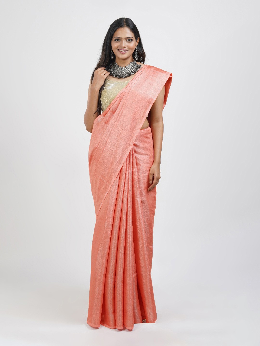 

TEEJH Pure Cotton Tazzled Saree, Pink