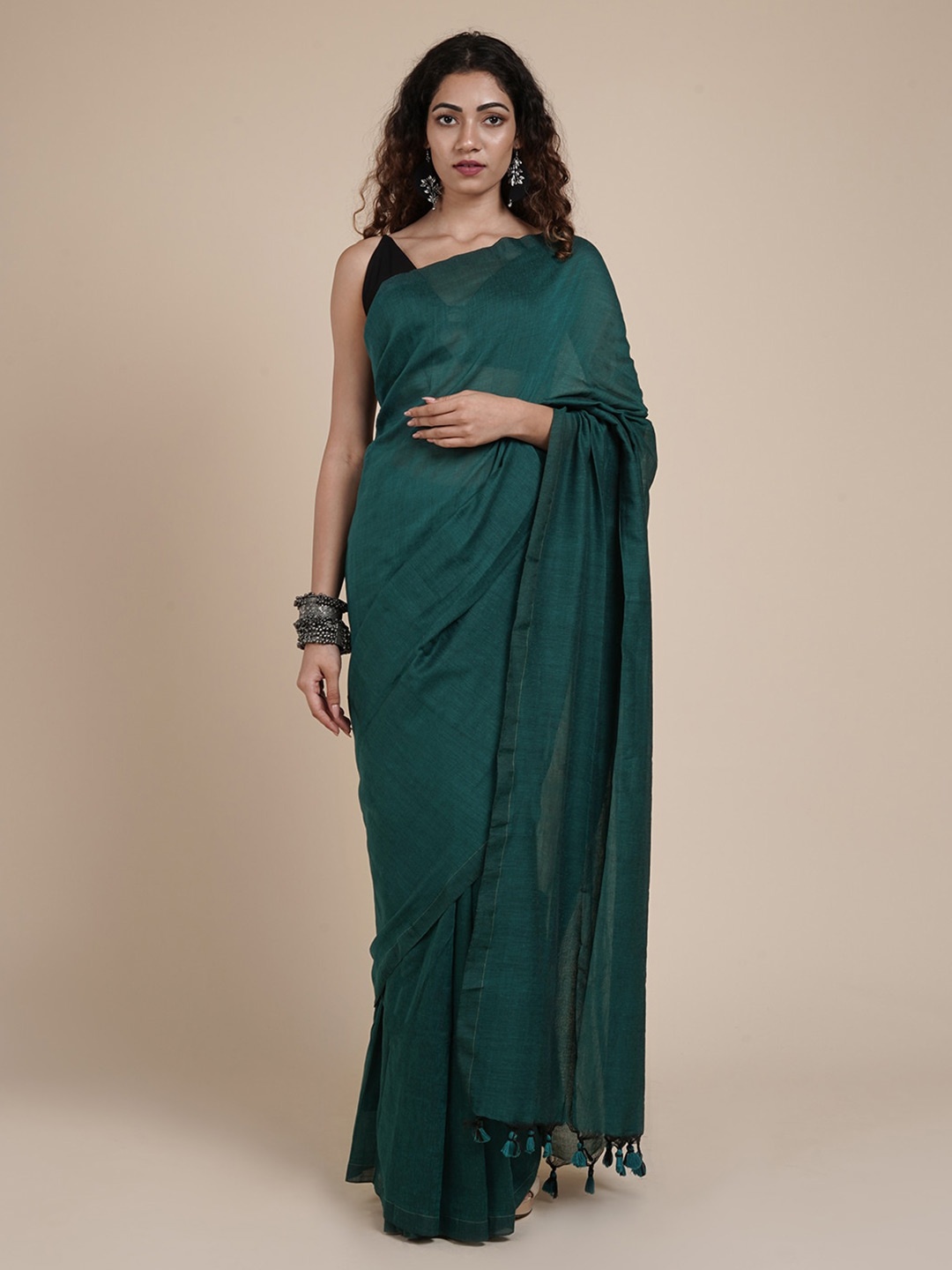 

TEEJH Pure Cotton Saree, Green