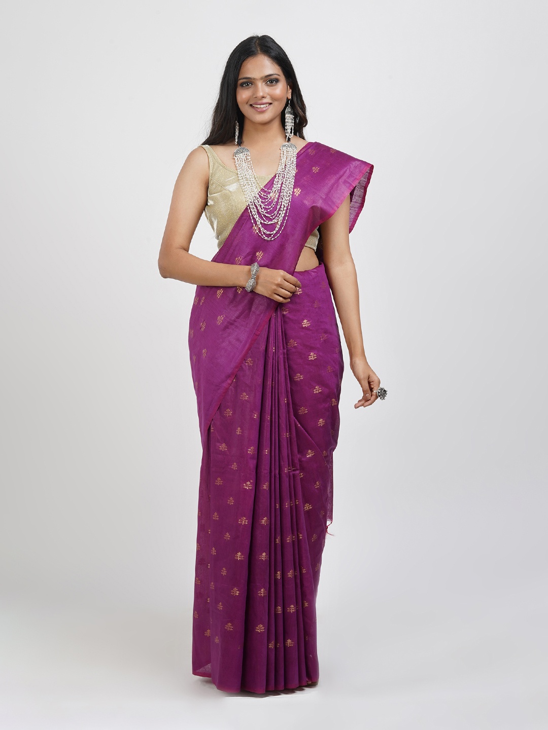 

TEEJH Ethnic Motifs Woven Design Silk Cotton Saree, Purple