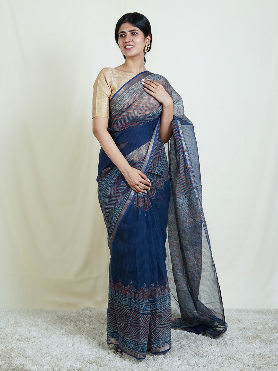 

TEEJH Ethnic Motifs Printed Kota Saree, Blue