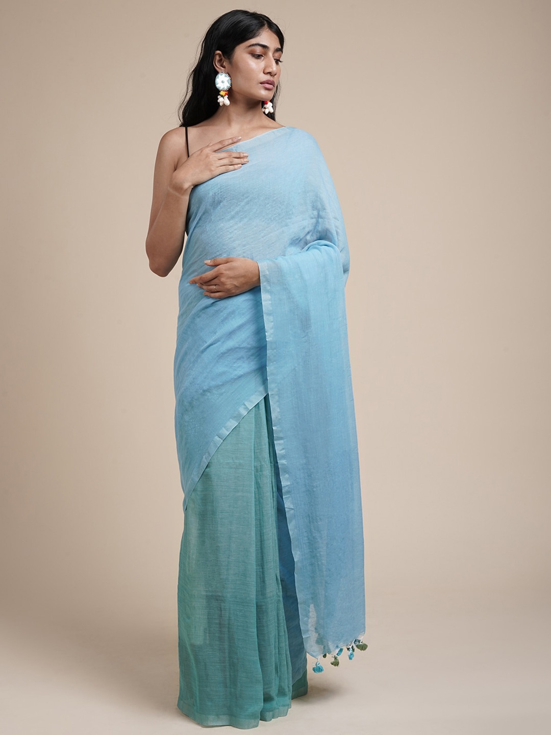 

TEEJH Pure Cotton Saree, Blue