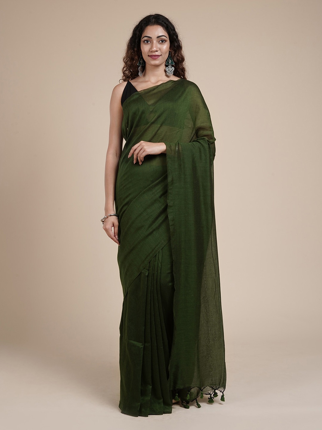 

TEEJH Pure Cotton Saree, Green