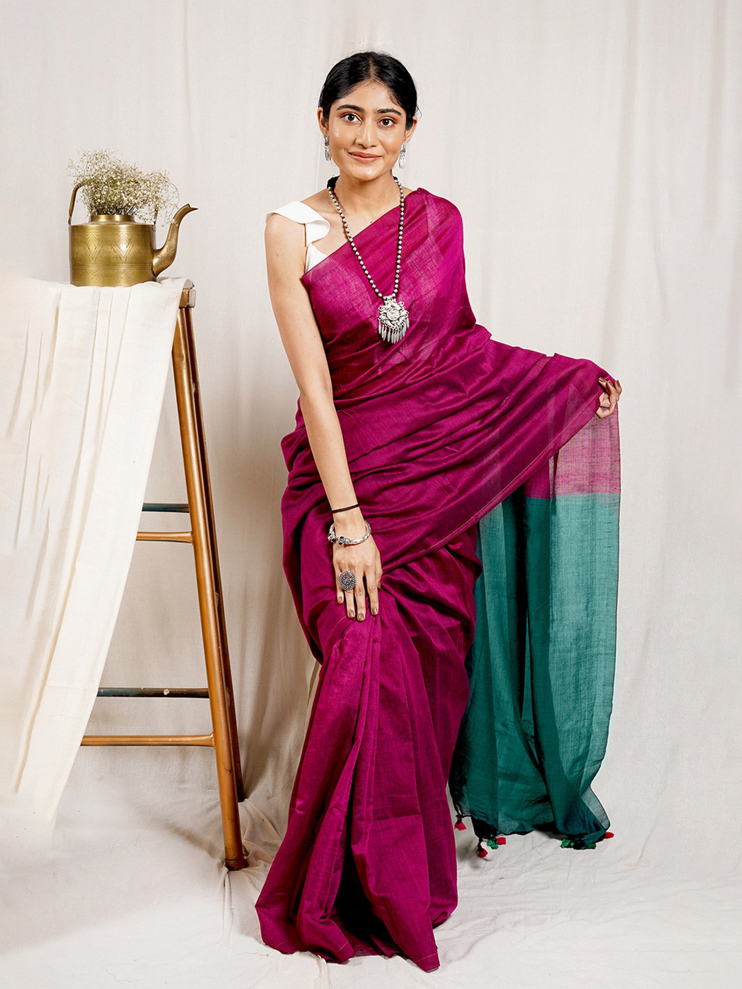 

TEEJH Pure Cotton Saree, Pink