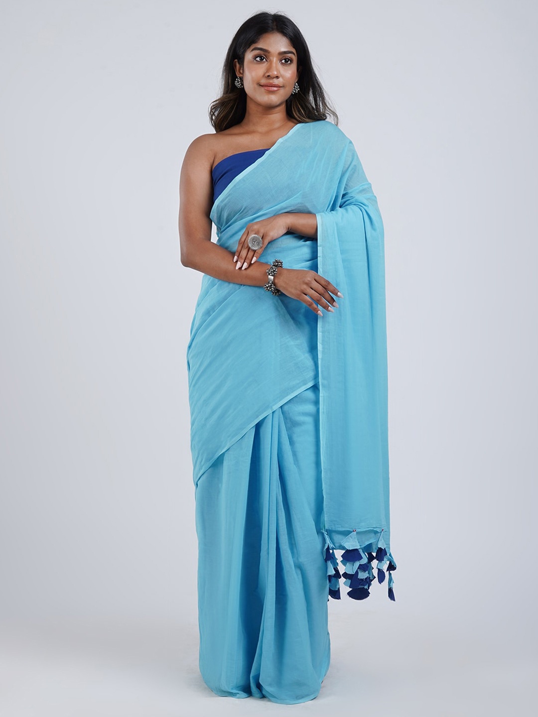 

TEEJH Pure Cotton Saree, Blue