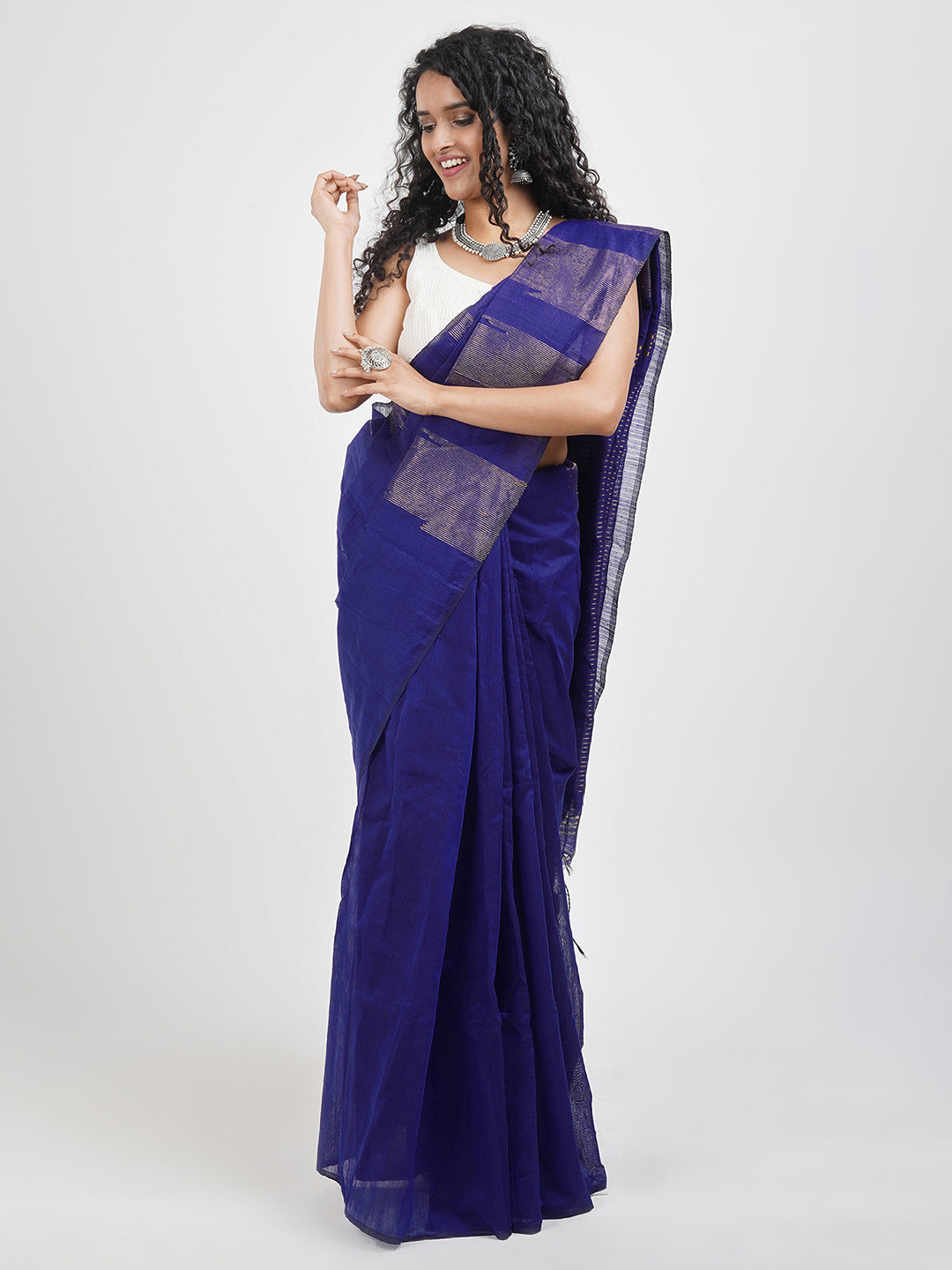 

TEEJH Silk Cotton Saree, Blue