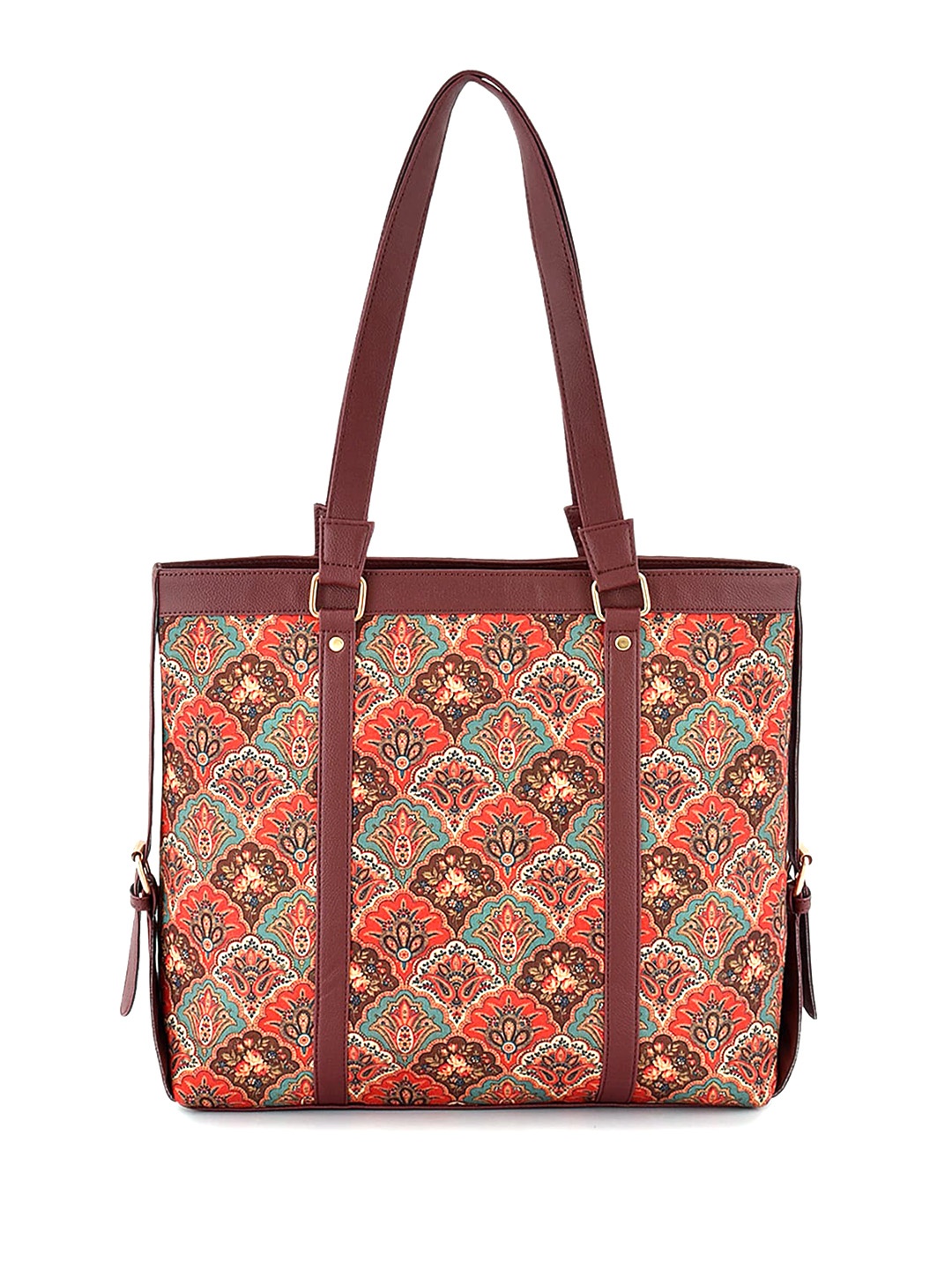 

Anouk Brown & Red Ethnic Motifs Printed 16 inch Laptop Structured Tote Bag