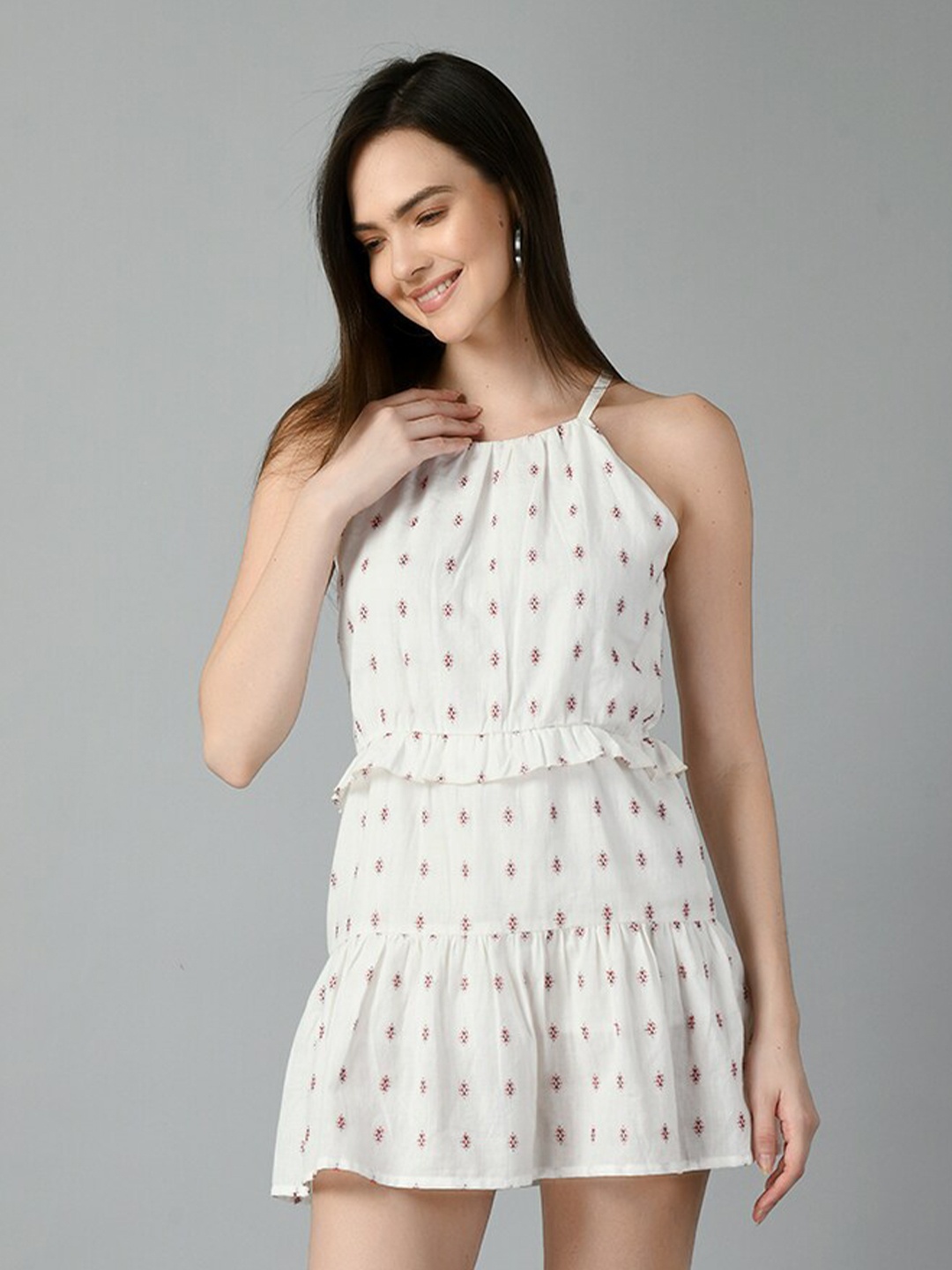 

TAKI TAKI Ethnic Motifs Printed Cotton A-Line Mini Dress, White