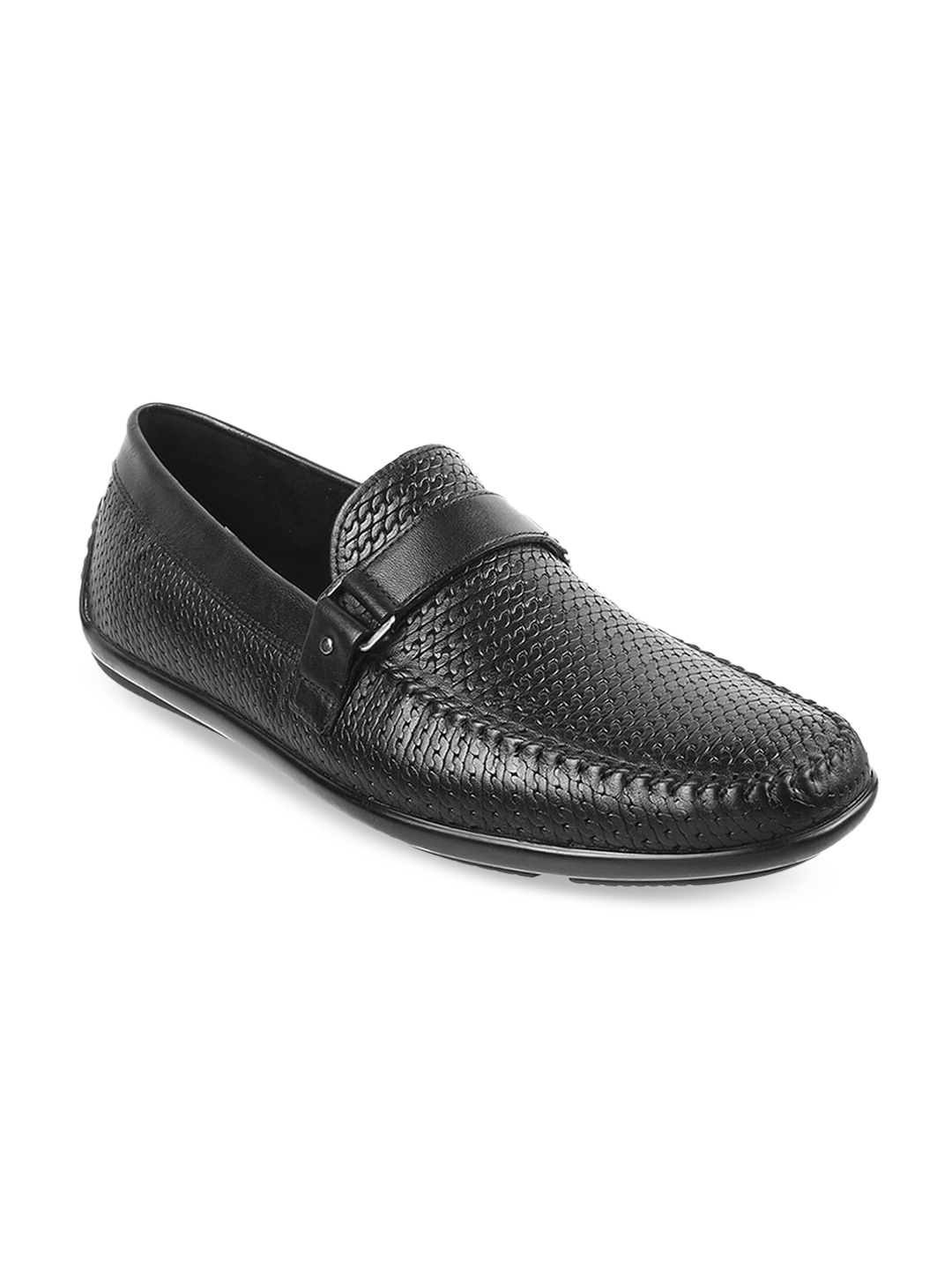 

Mochi Men Textured Leather Penny Loafers, Black