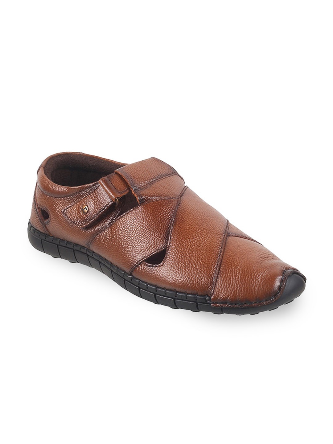 

Mochi Men Textured Leather Shoe-Style Sandals, Tan