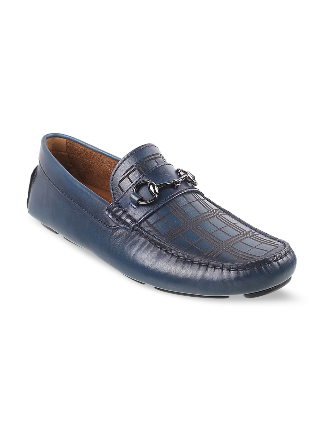 

Mochi Men Textured Leather Horsebit Loafers, Navy blue