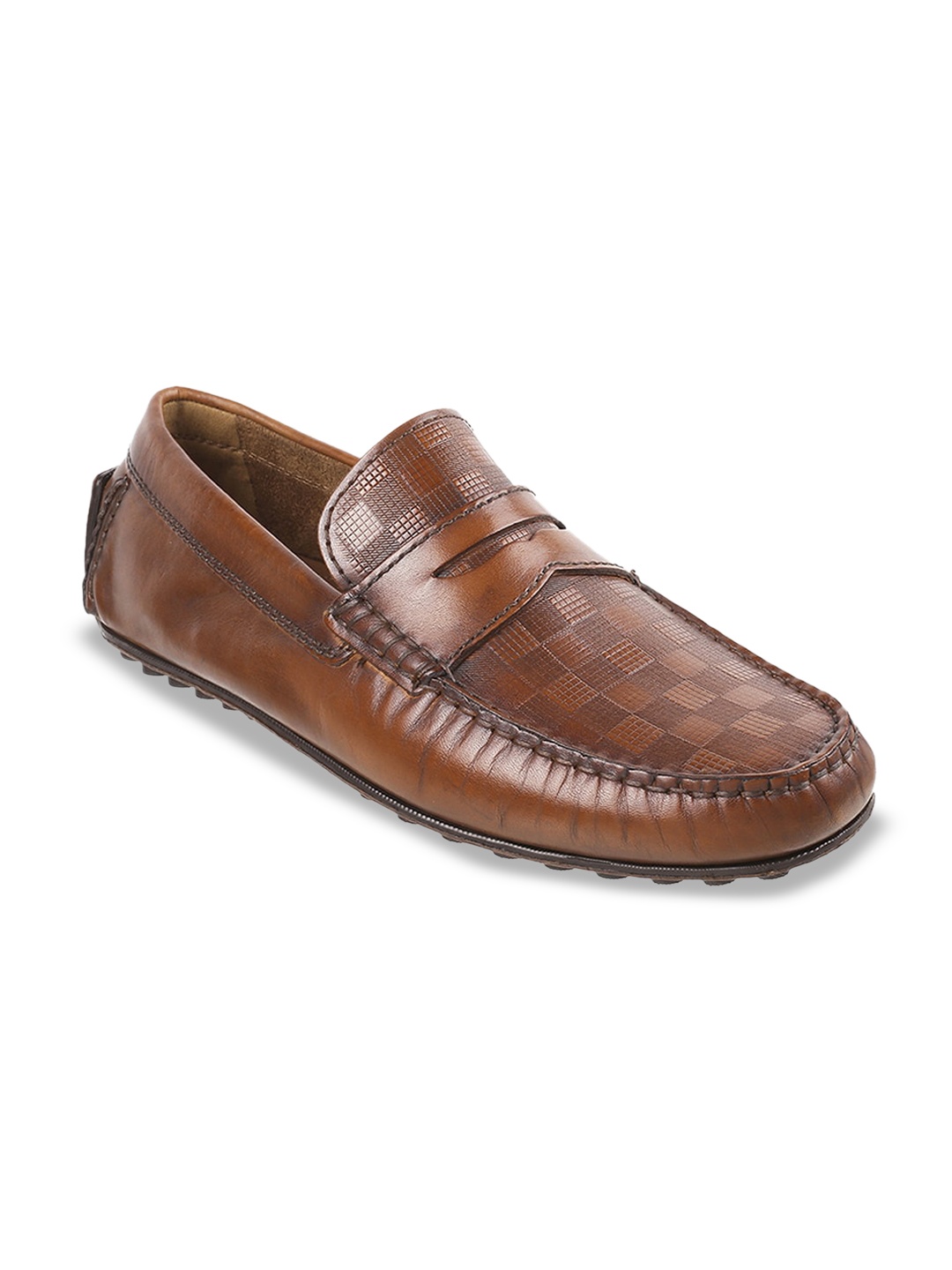

Mochi Men Textured Leather Penny Loafers, Tan