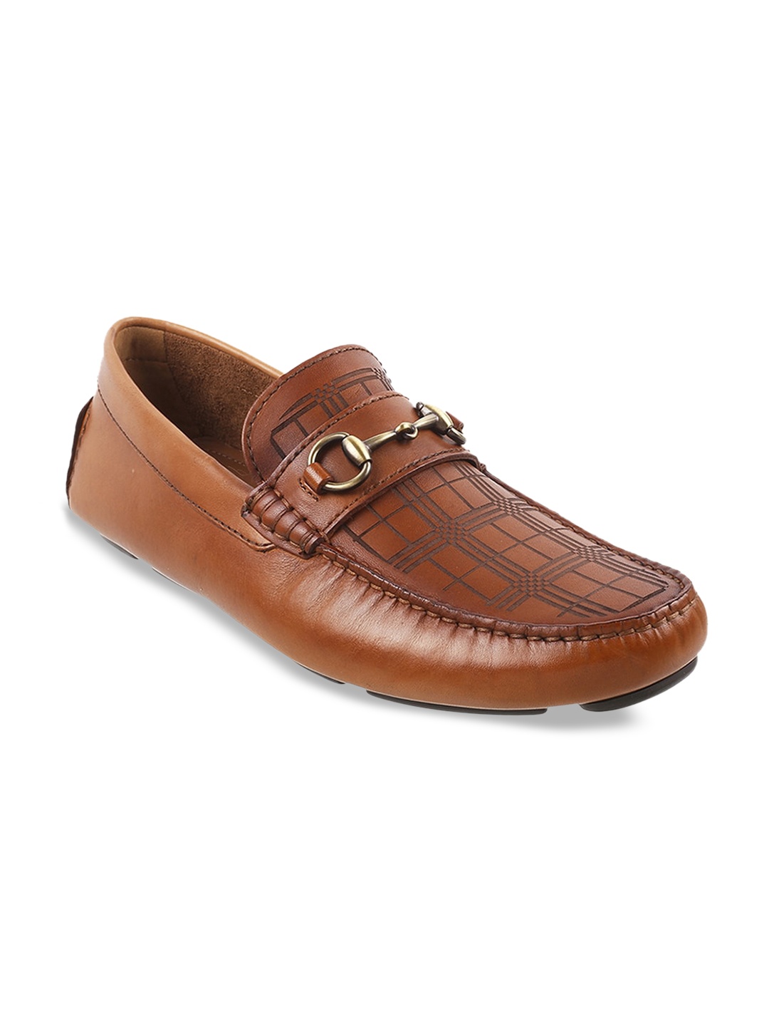 

Mochi Men Textured Leather Horsebit Loafers, Tan