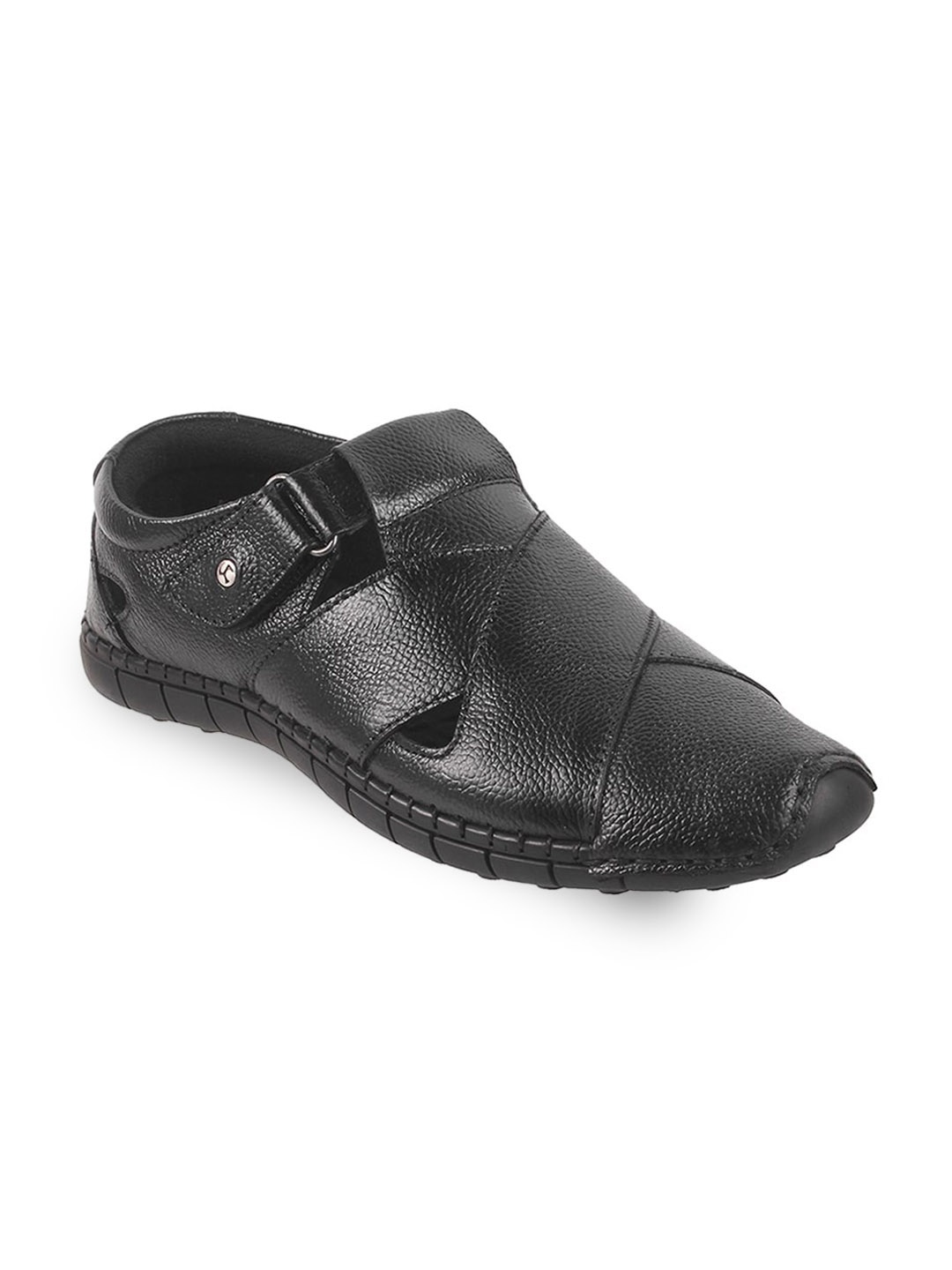 

Mochi Men Textured Leather Shoe-Style Sandals, Black