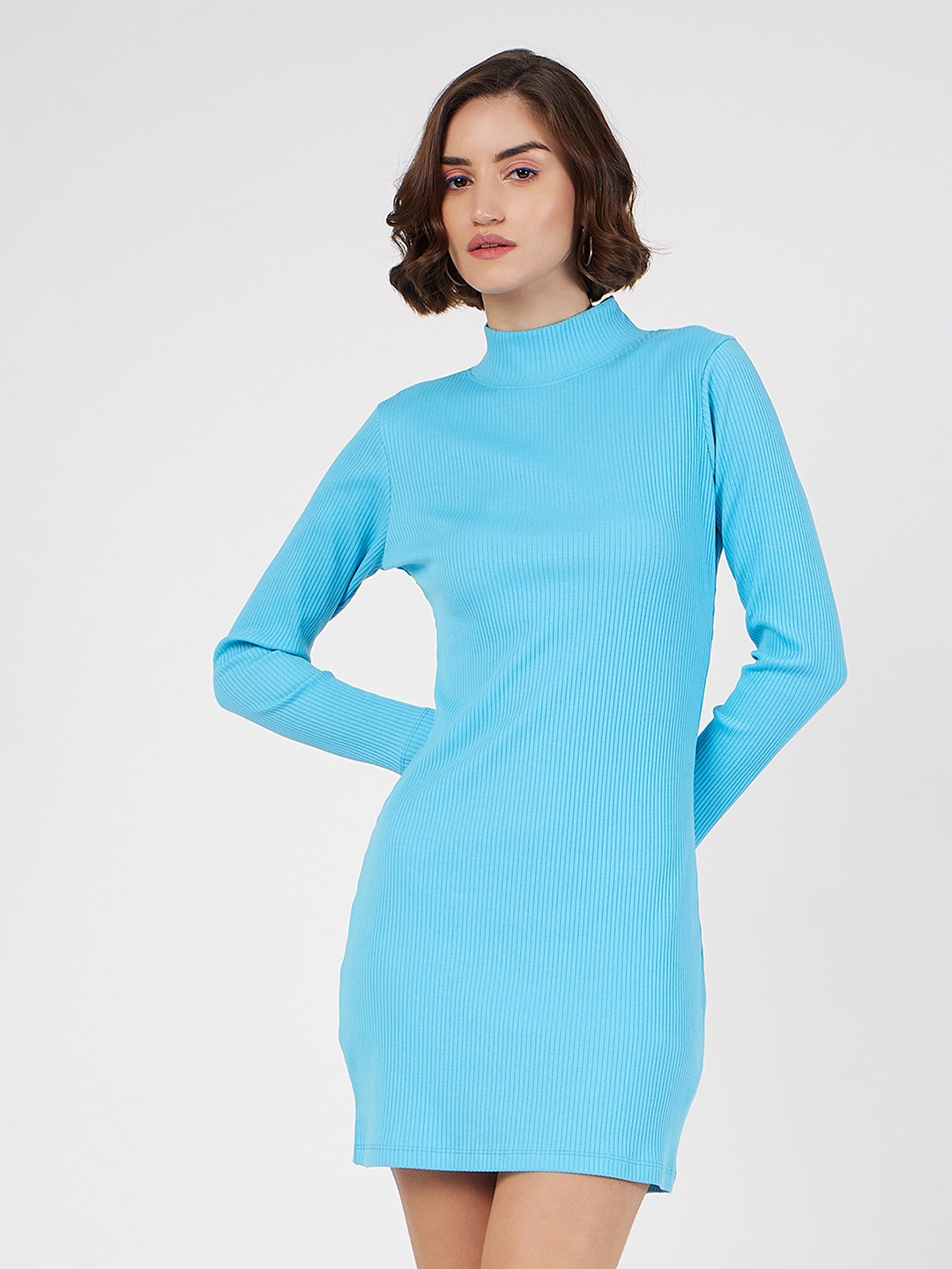 

SASSAFRAS High Neck Mini Sheath Dress, Turquoise blue