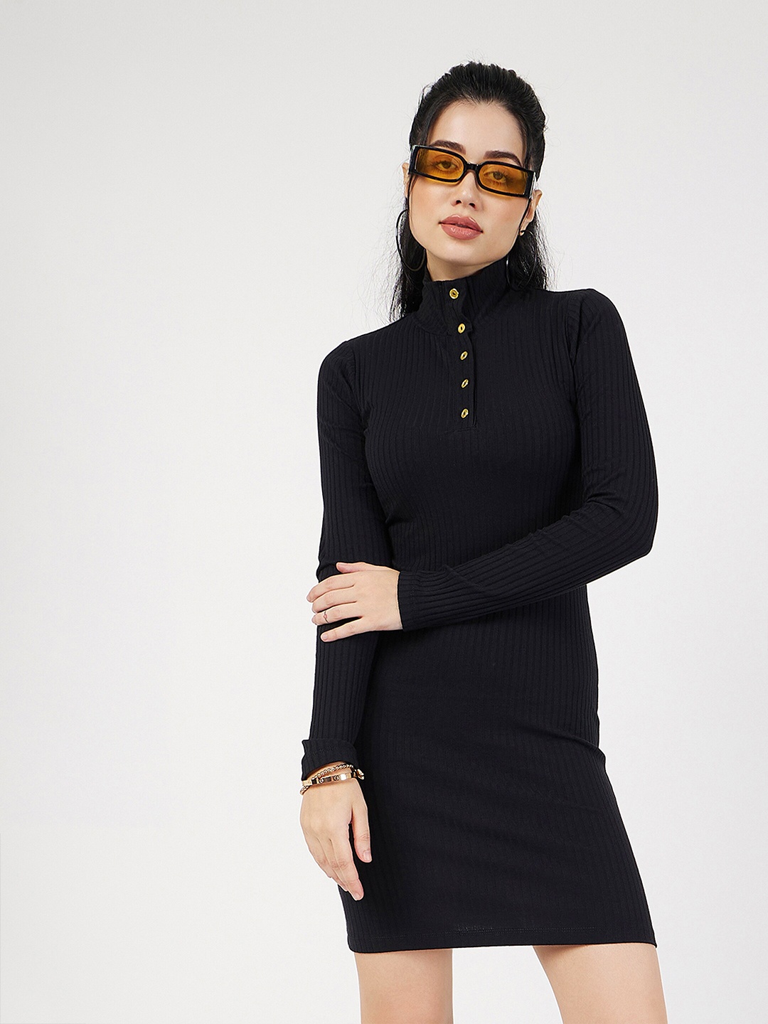 

SASSAFRAS High Neck Mini Dress, Black