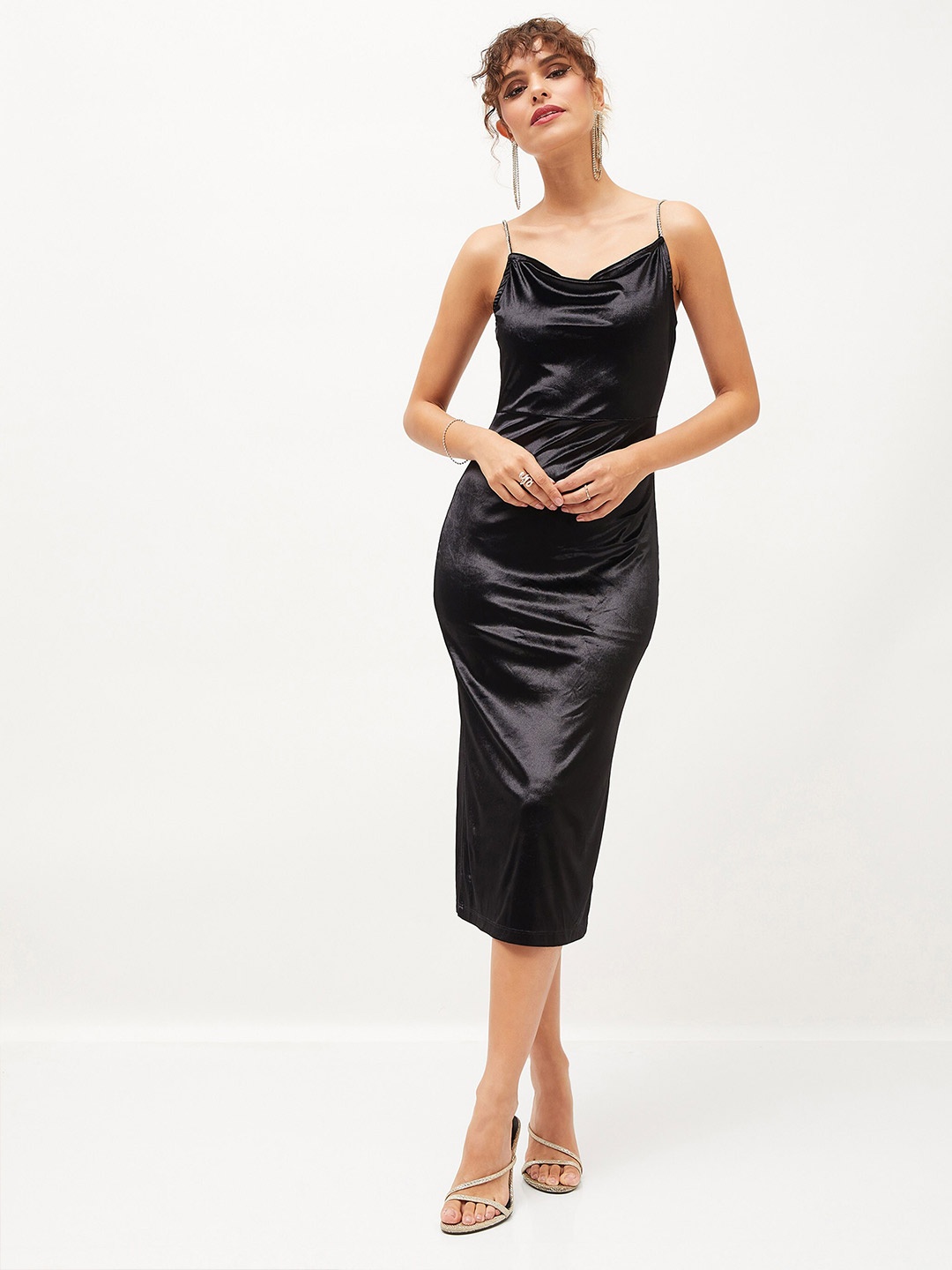 

SASSAFRAS Cowl Neck Bodycon Dress, Black